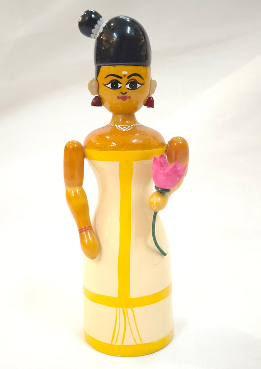 Lady with side bun and holding a lotus - Etikoppaka Wooden handcrafted  decor