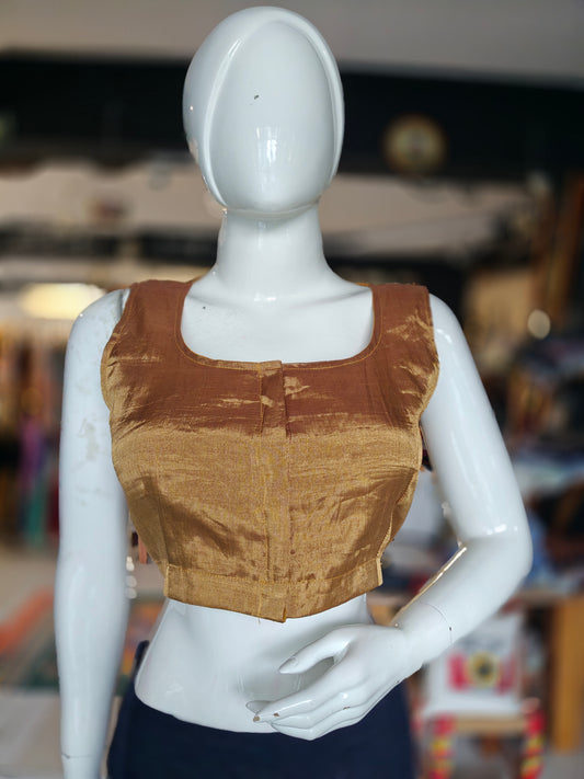 Gold silk tissue handloom sleeveless blouse