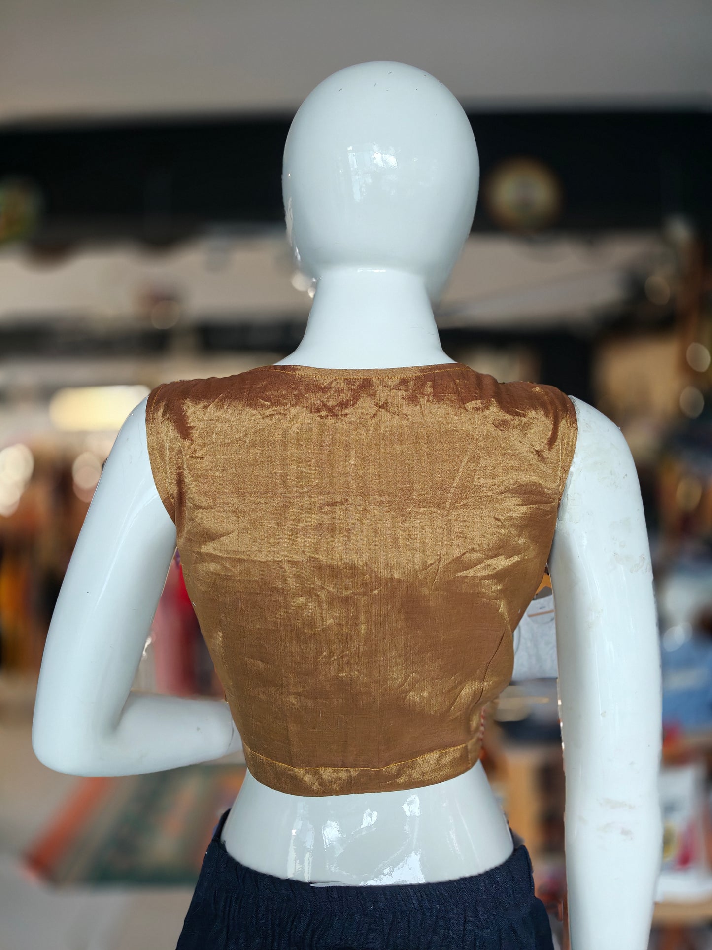 Gold silk tissue handloom sleeveless blouse