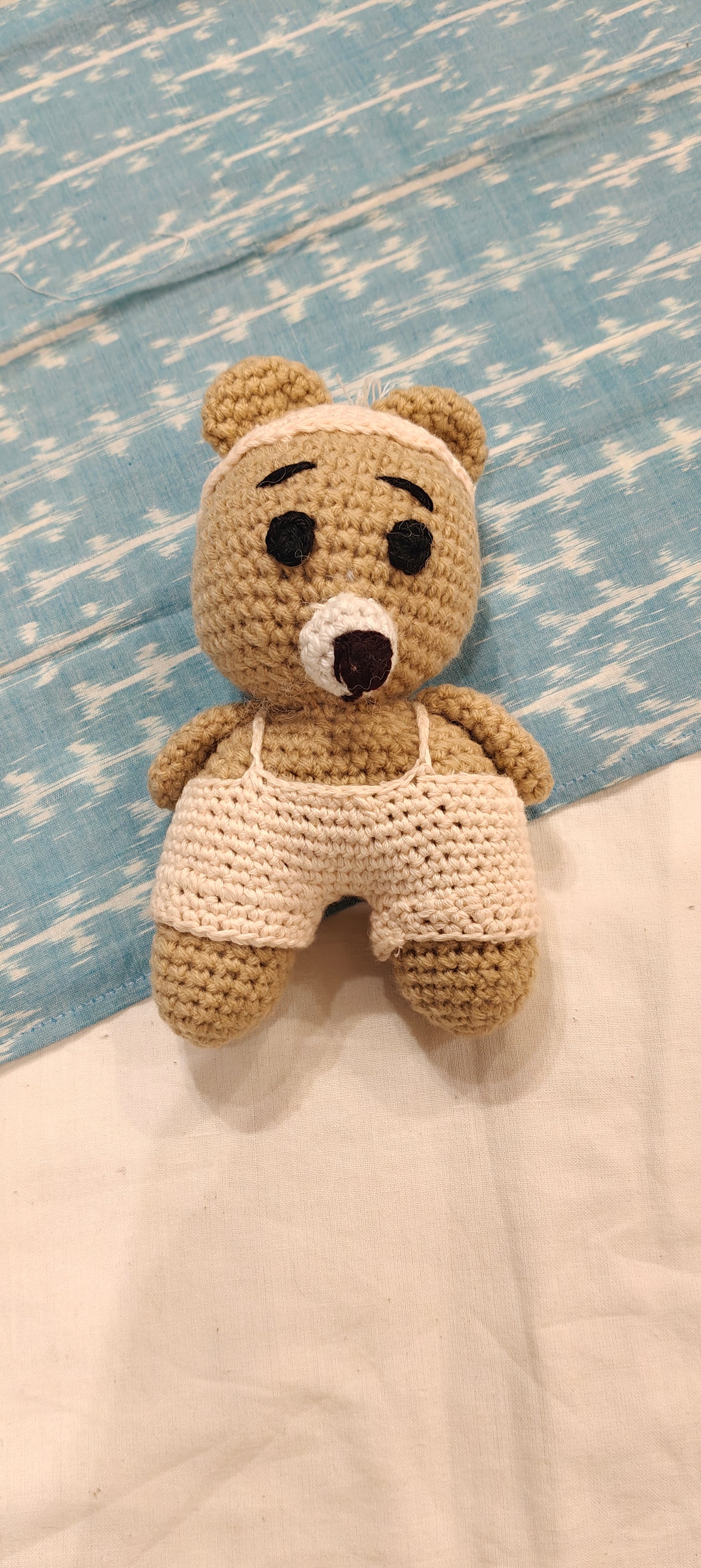 Cute baby bear and bear face rattle ( no sound) with wooden ring - handcrafted crochet pair