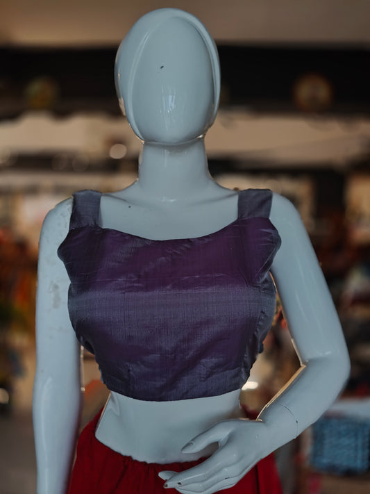 Lavender pure mulberry silk Assam handloom sleeveless back open blouse