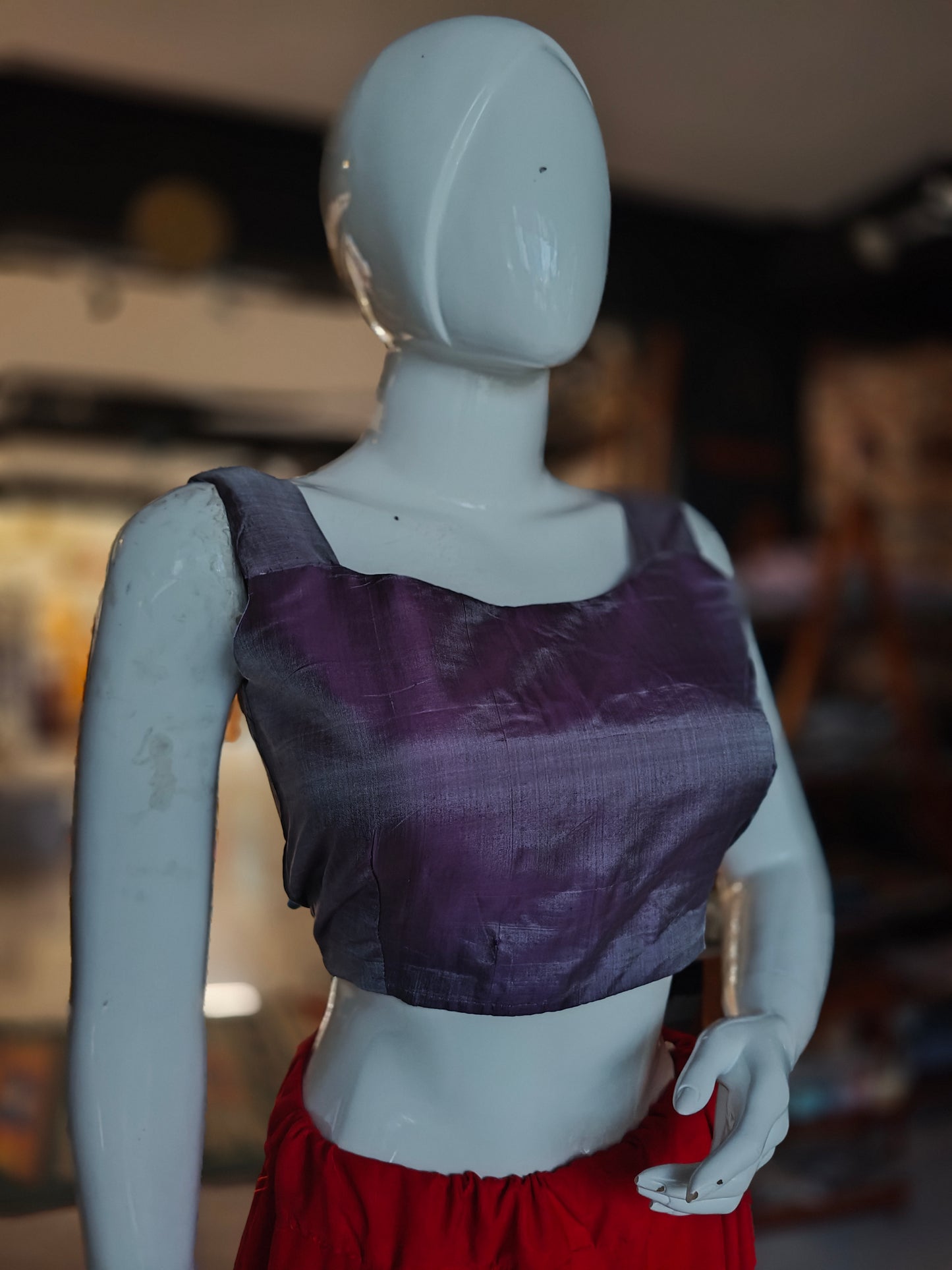 Lavender pure mulberry silk Assam handloom sleeveless back open blouse