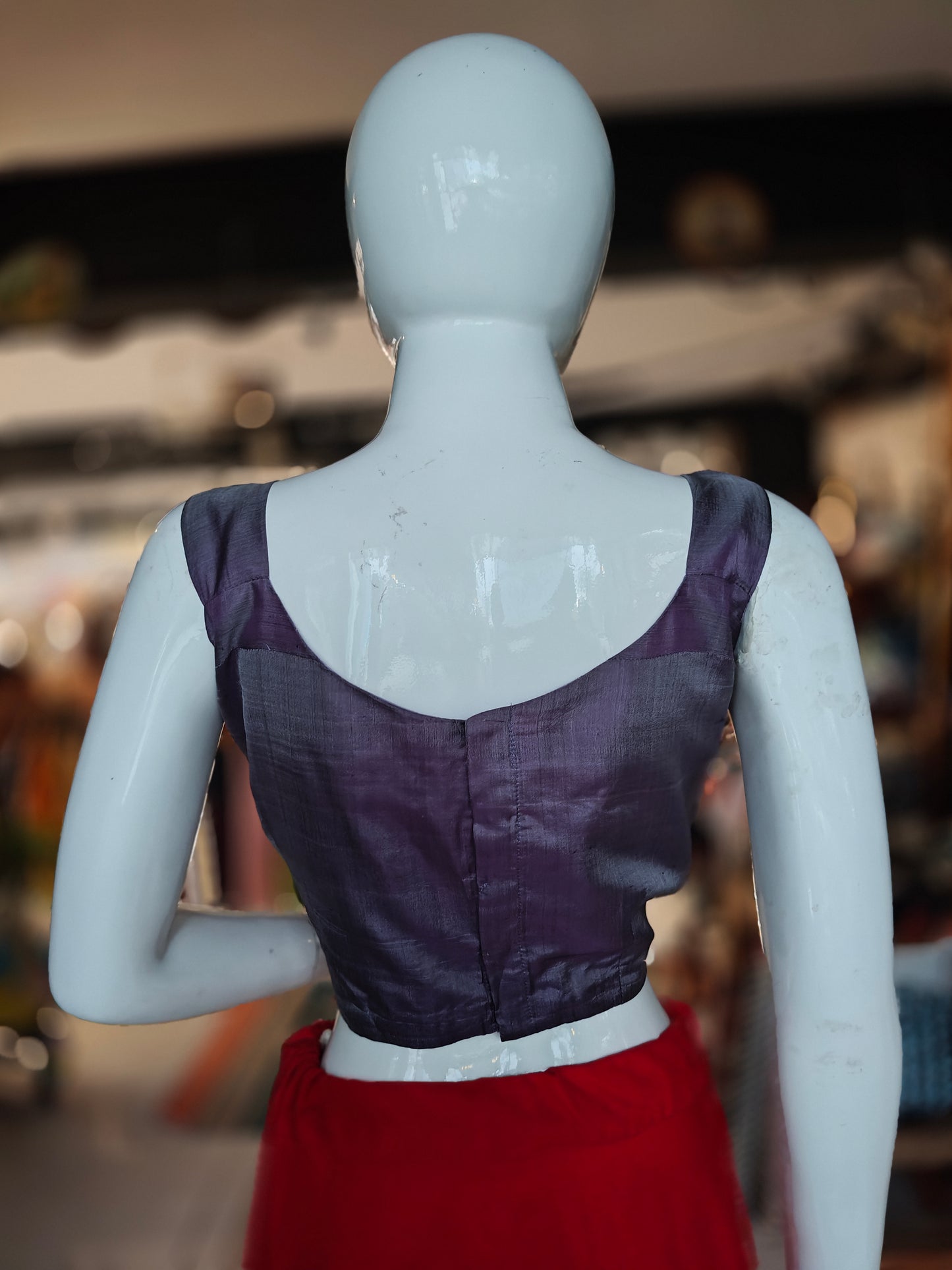 Lavender pure mulberry silk Assam handloom sleeveless back open blouse