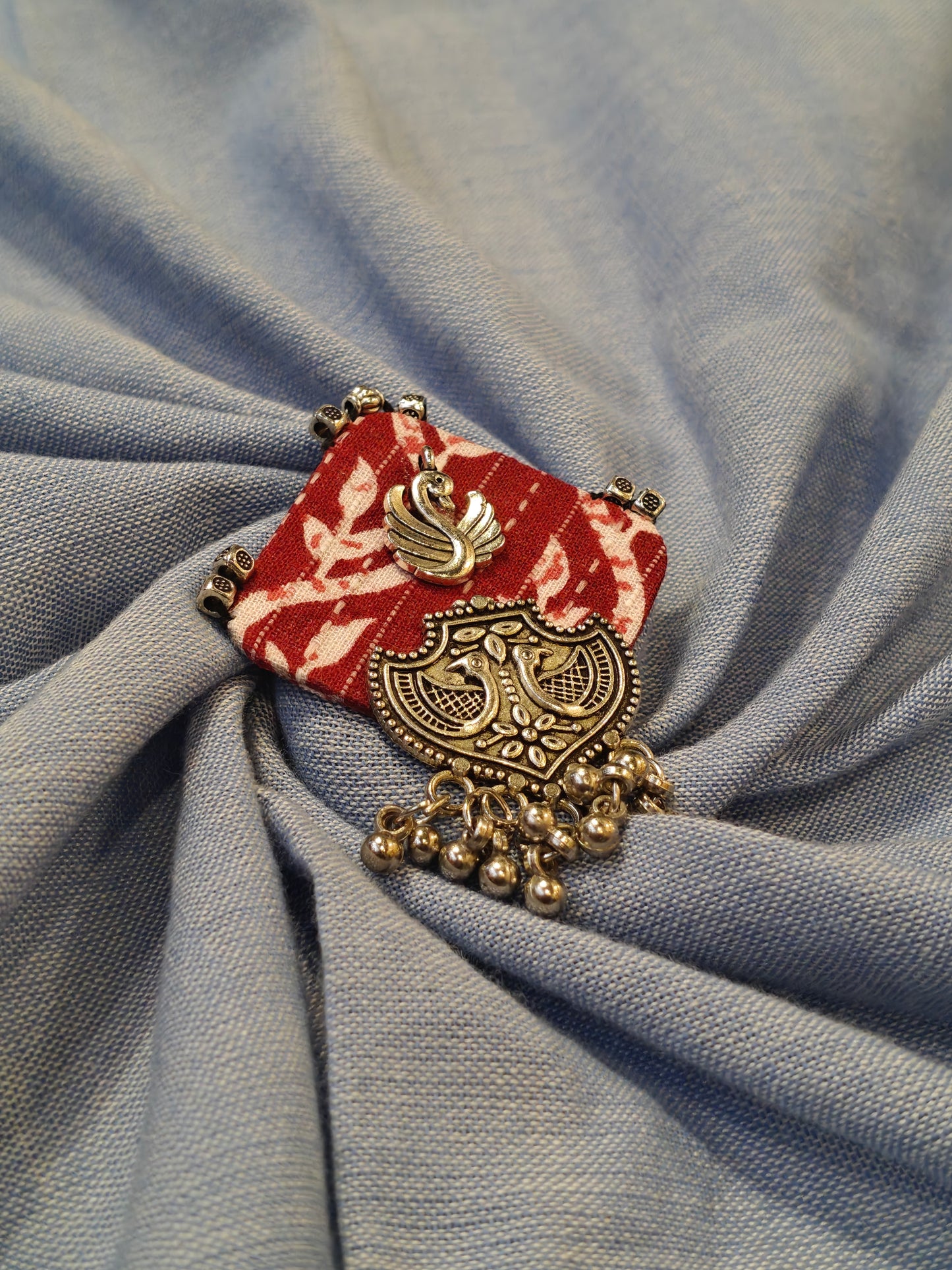 Elegant Ajrakh brooches with silver work - multiple colors and patterns
