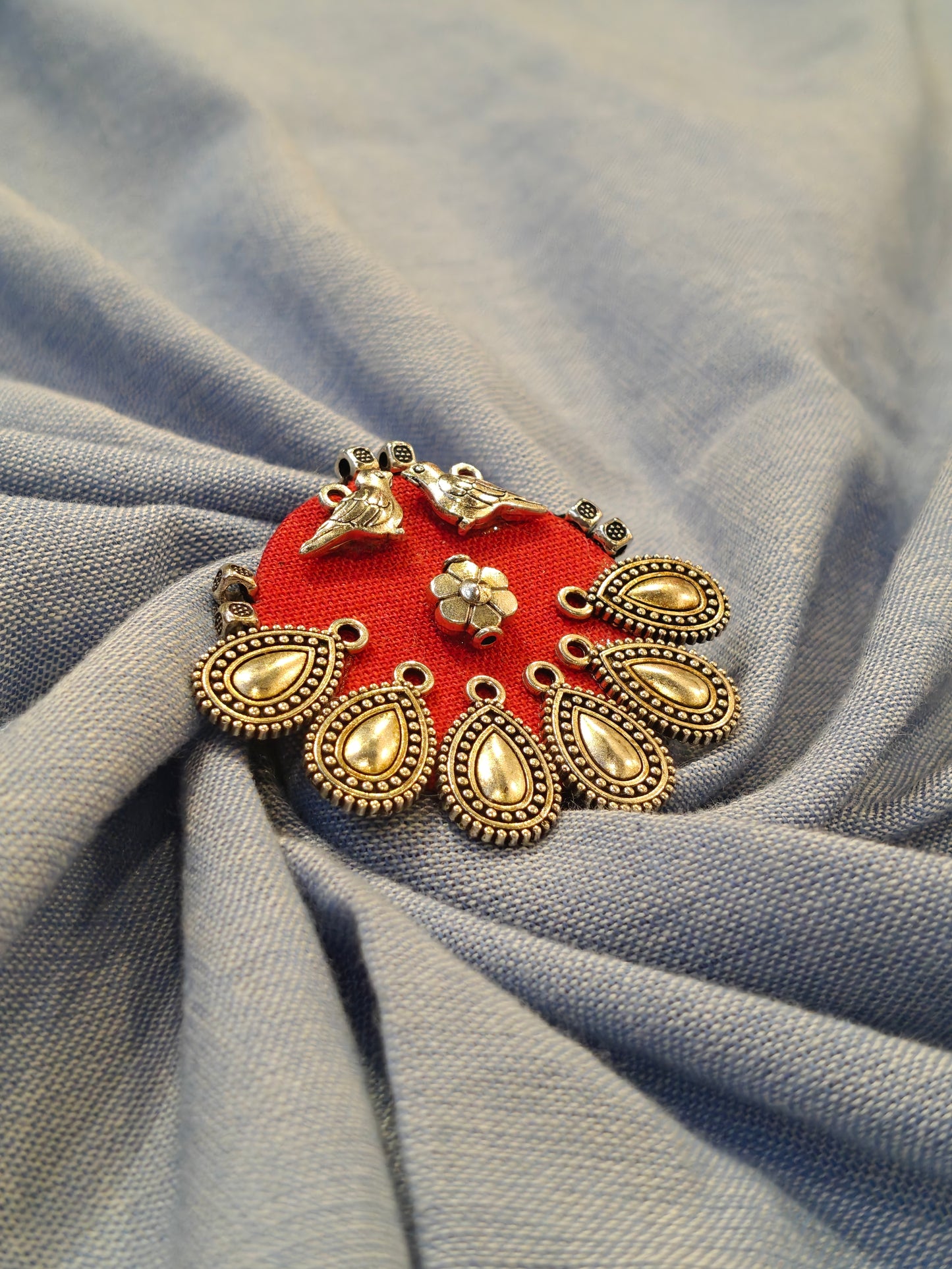 Elegant Ajrakh brooches with silver work - multiple colors and patterns