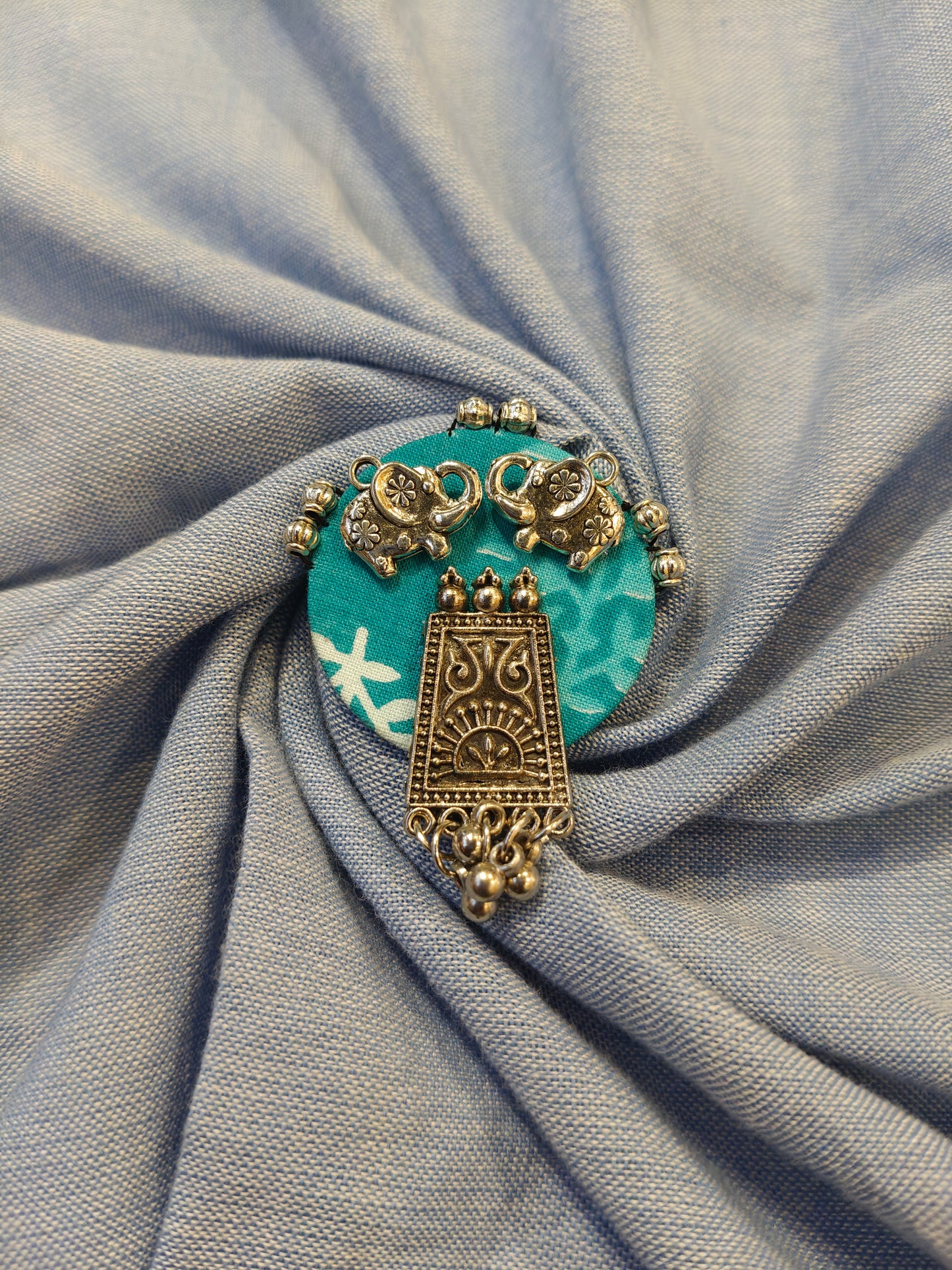 Elegant Ajrakh brooches with silver work - multiple colors and patterns