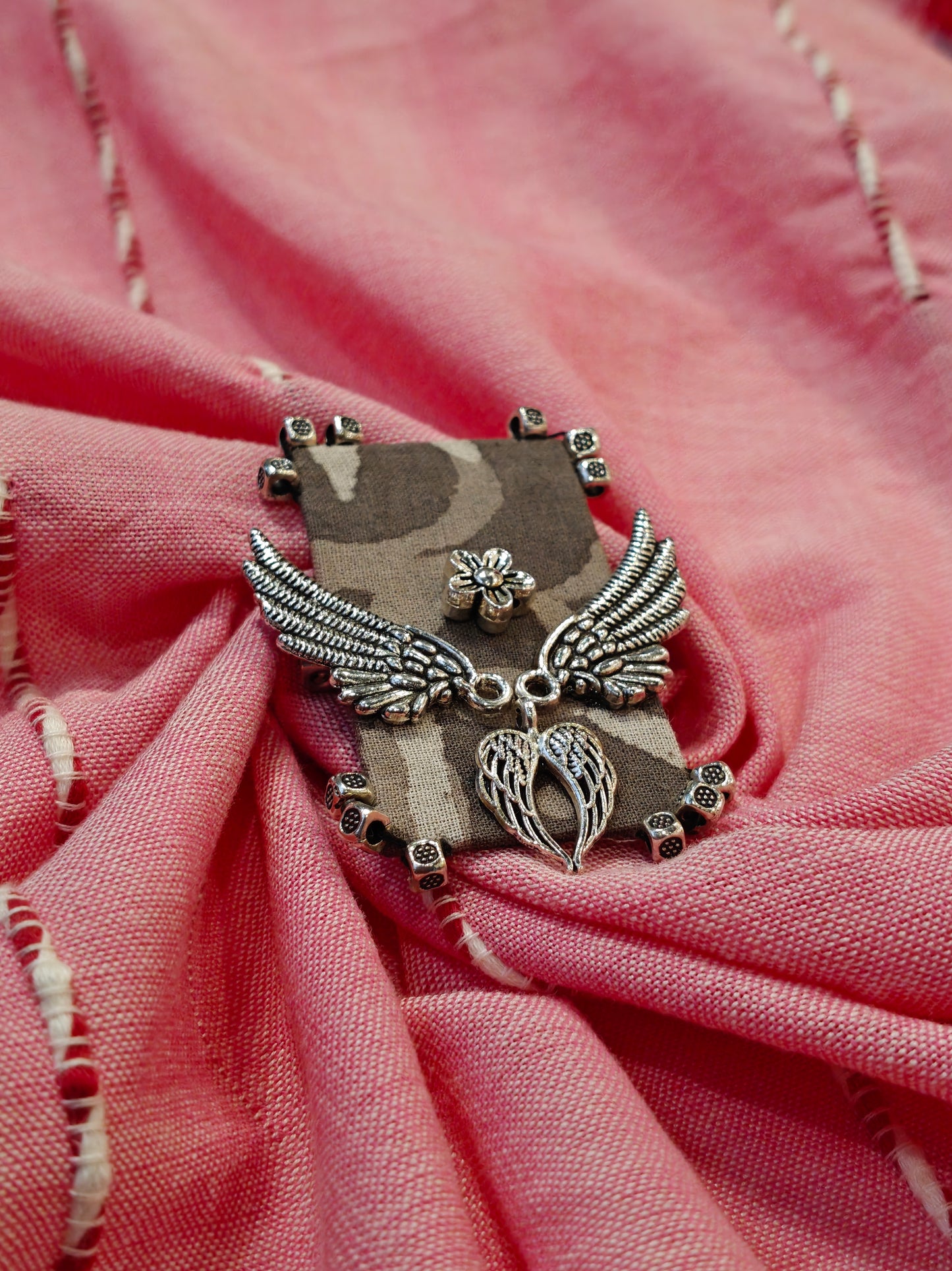 Elegant Ajrakh brooches with silver work - multiple colors and patterns