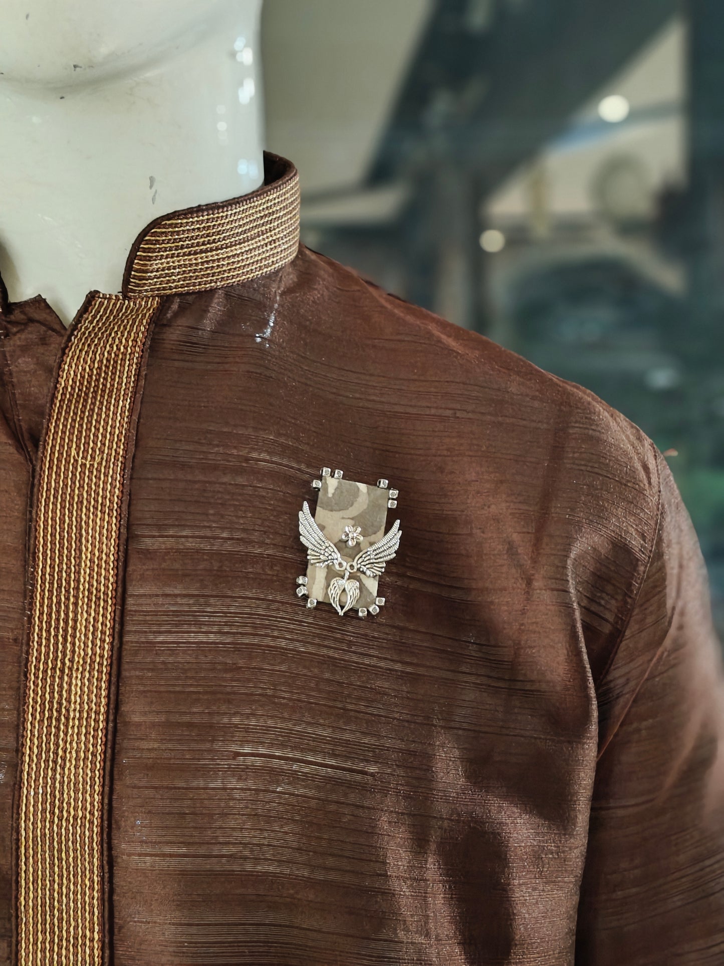 Elegant Ajrakh brooches with silver work - multiple colors and patterns