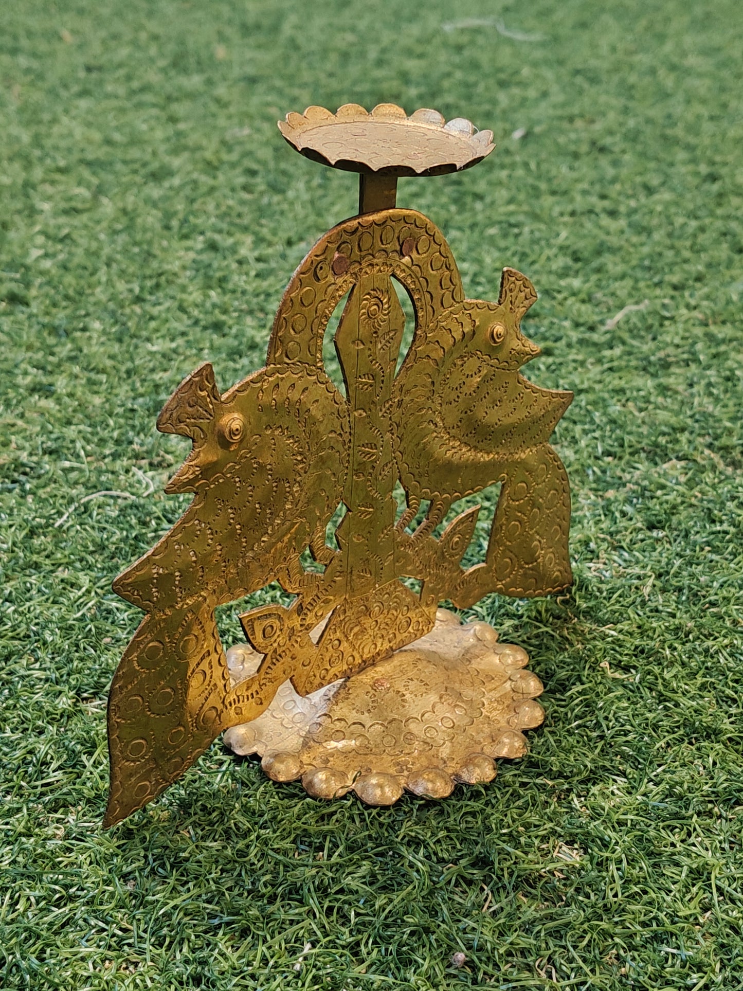 Brass handcrafted peacock tlight holder