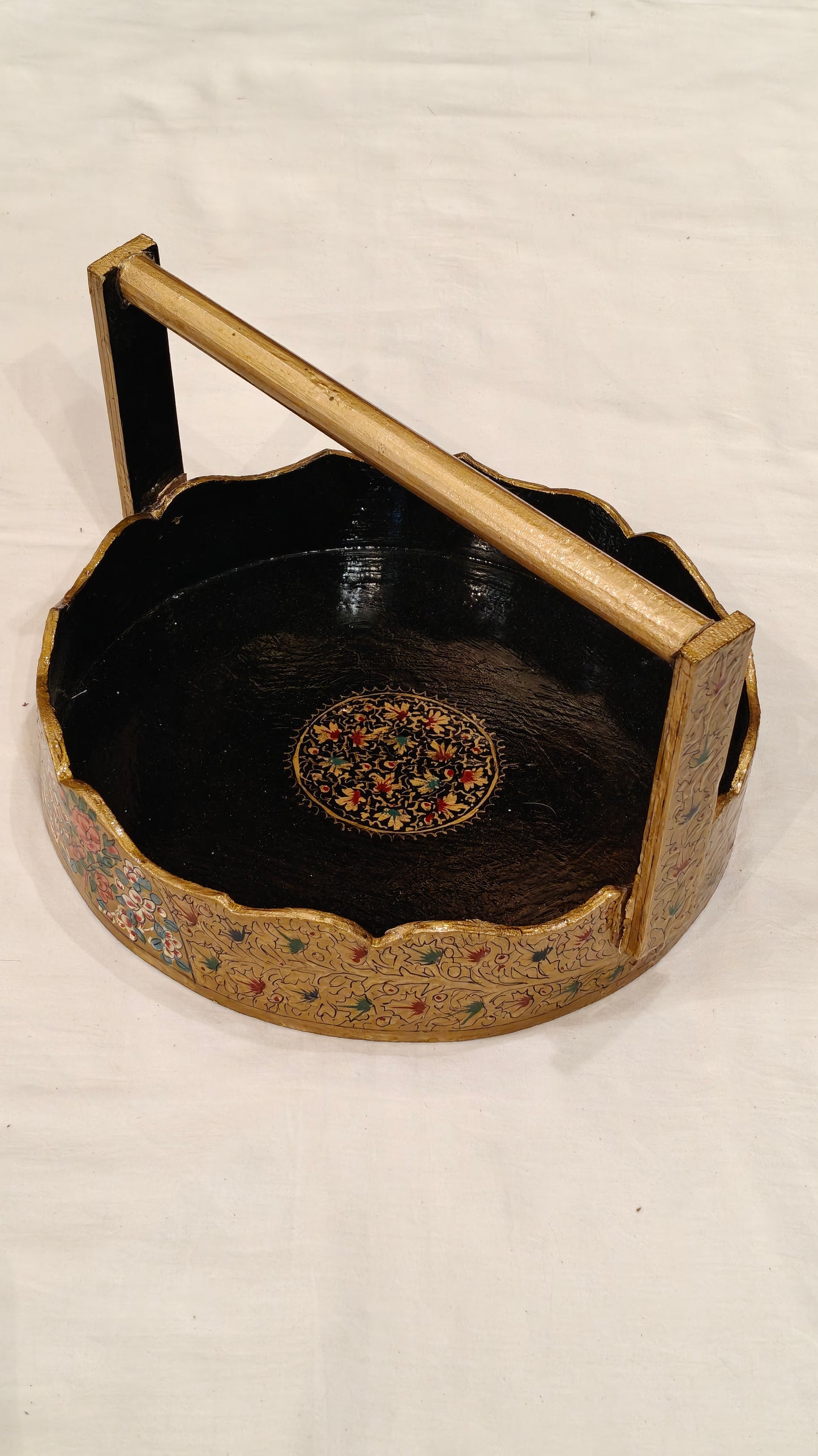 Floral hand painted papier mache decorative basket / hamper