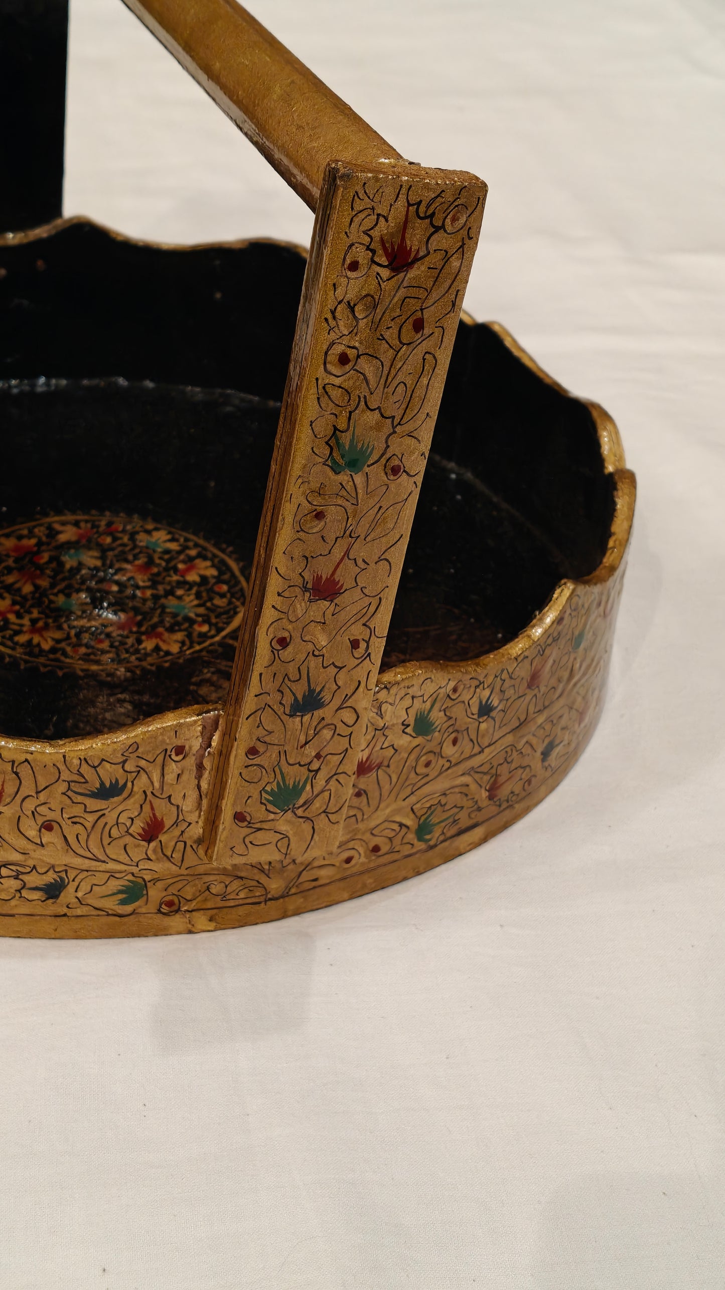 Floral hand painted papier mache decorative basket / hamper