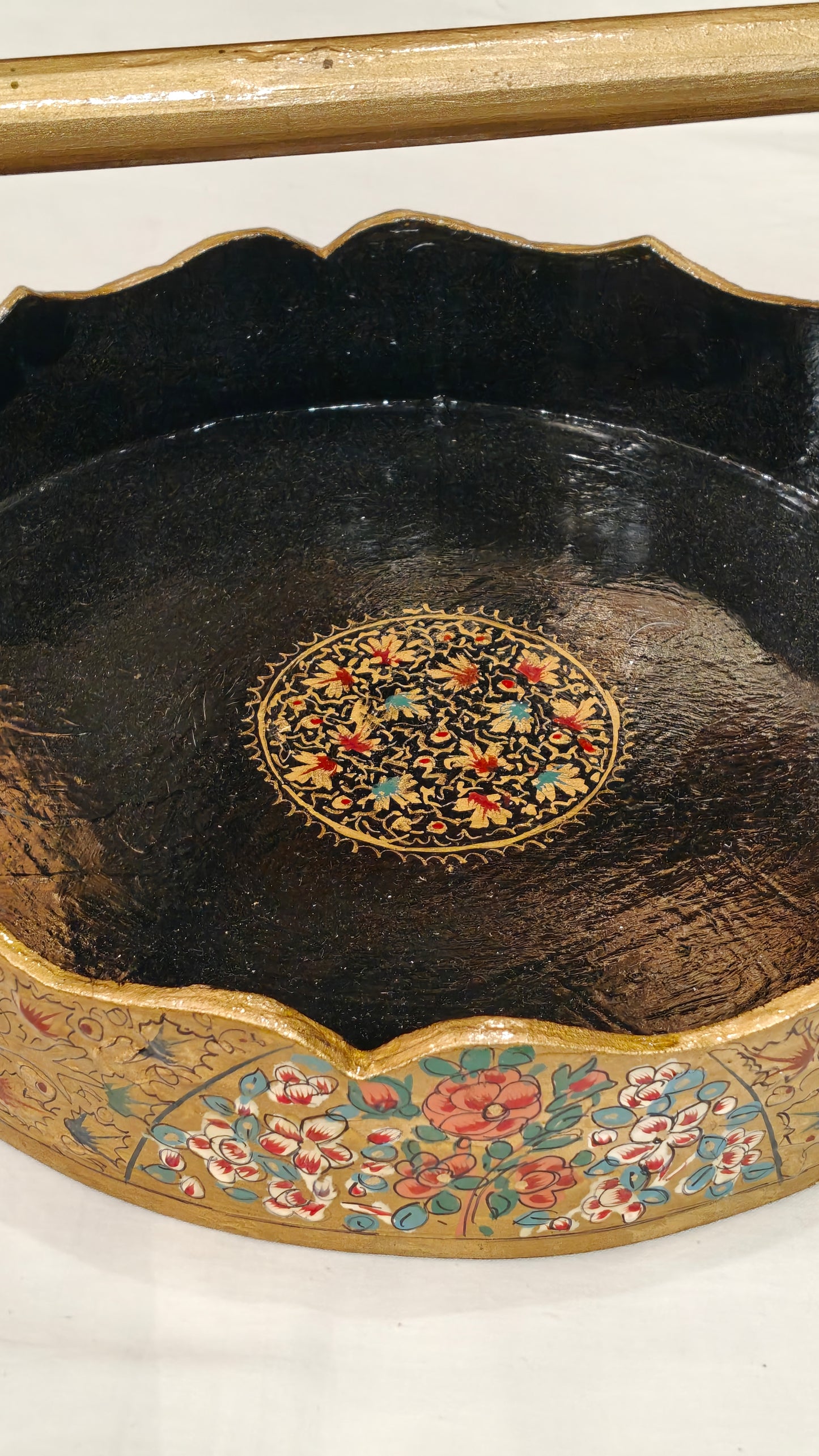 Floral hand painted papier mache decorative basket / hamper