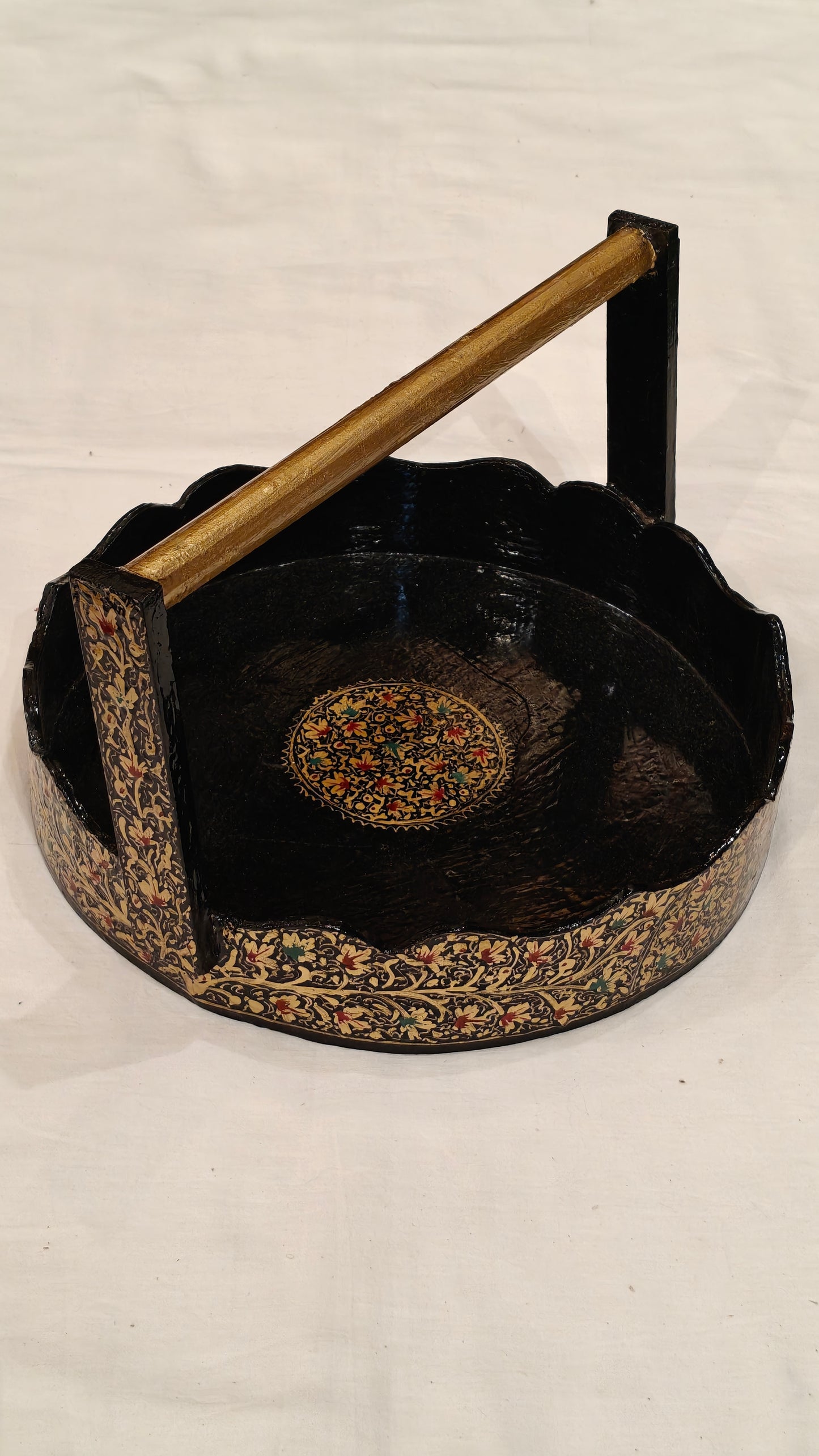 Floral hand painted papier mache decorative basket / hamper