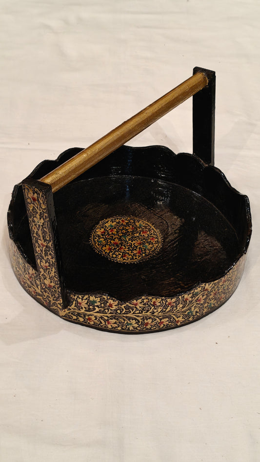 Floral hand painted papier mache decorative basket / hamper