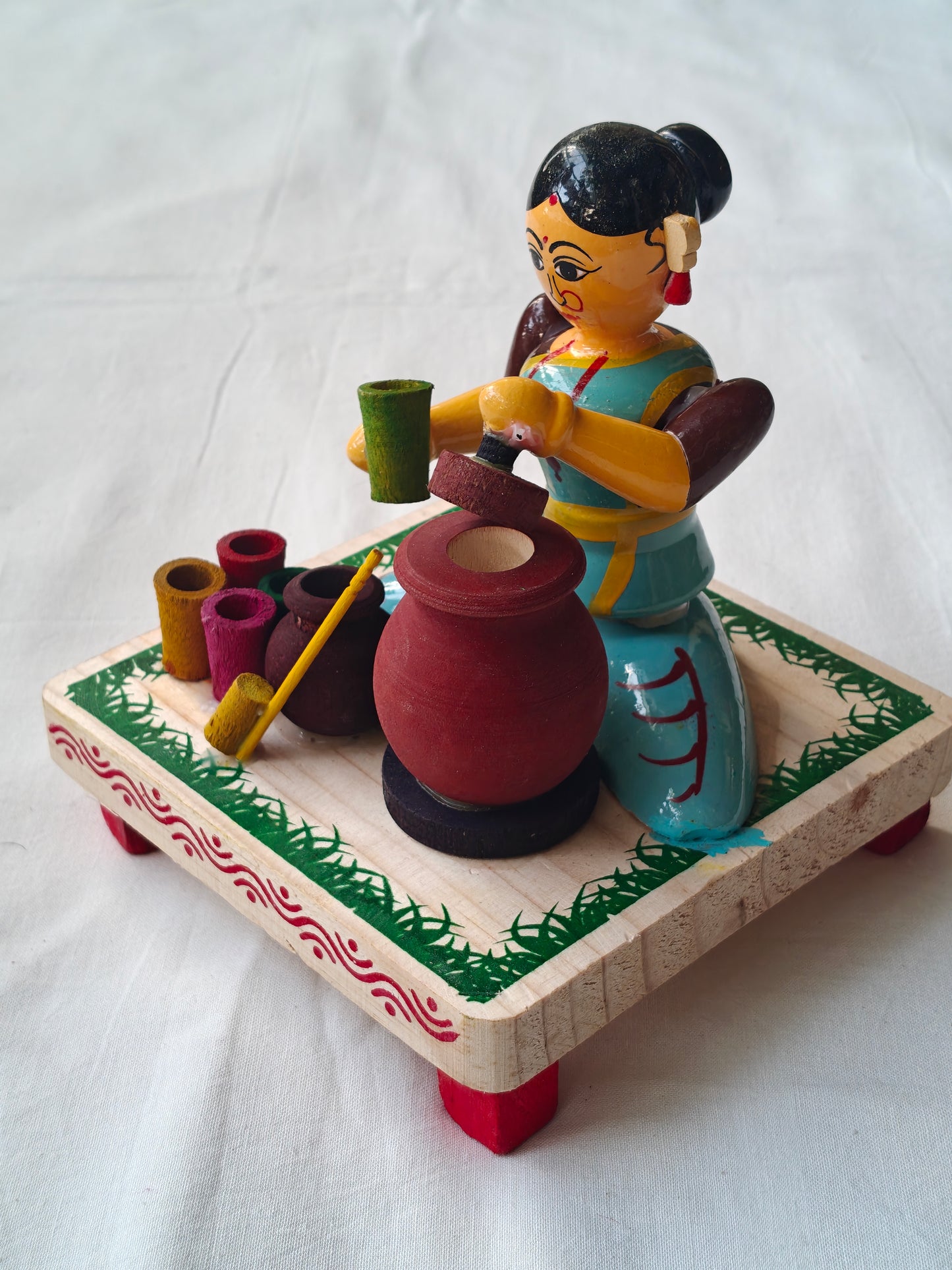 Woman selling butter milk- Etikoppaka Wooden handcrafted  decor