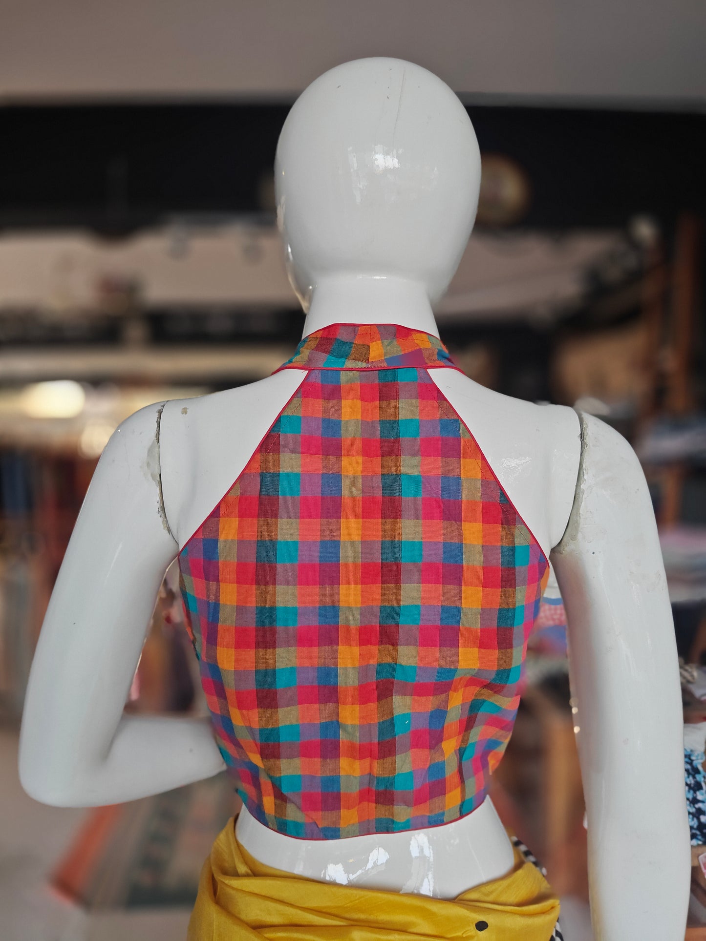 Halter neck cotton padded blouse with lining - multiple designs available