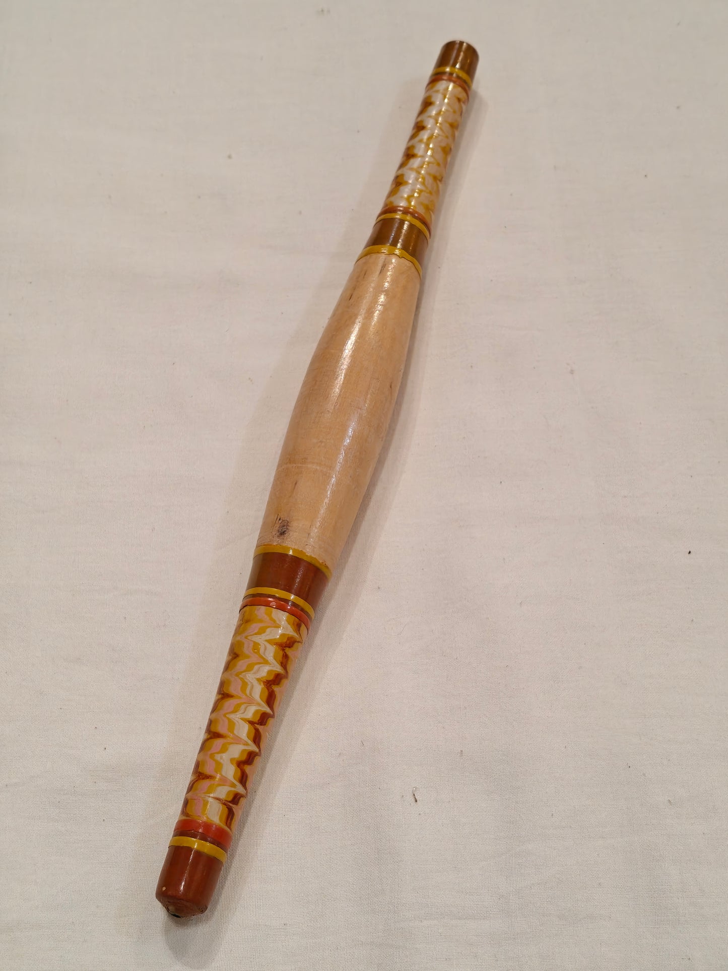Wooden belan / rolling pin with lacquer design - traditional handcrafted utility item