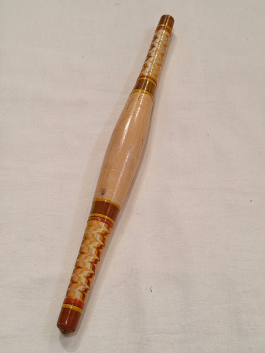Wooden belan / rolling pin with lacquer design - traditional handcrafted utility item