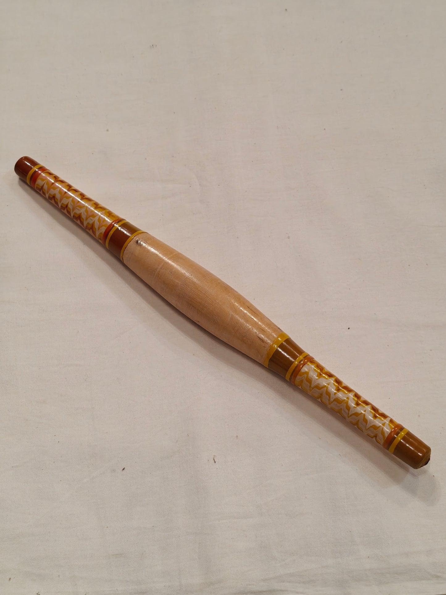 Wooden belan / rolling pin with lacquer design - traditional handcrafted utility item