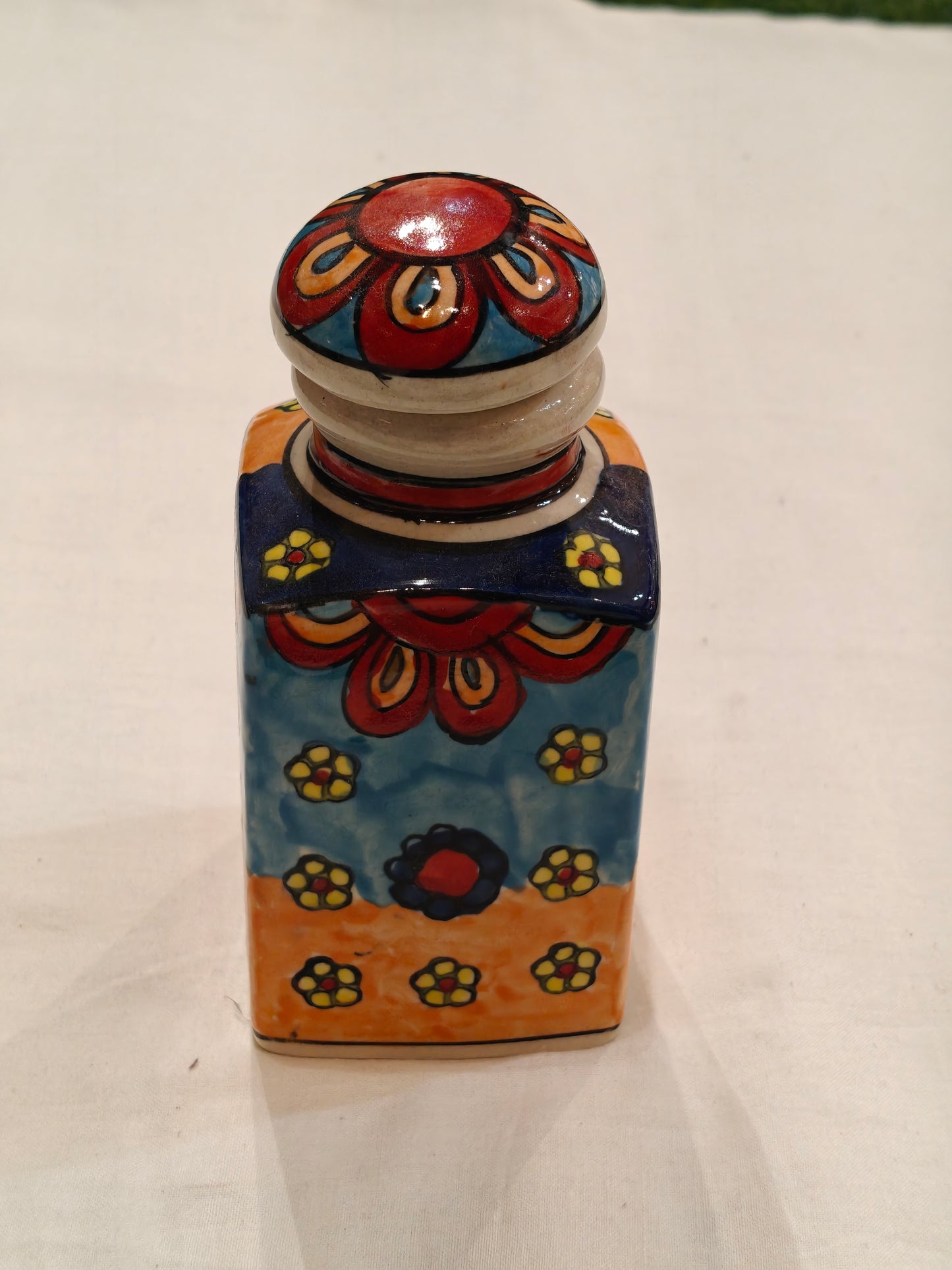 Ceramic hand crafted  handpainted colorful flowers container