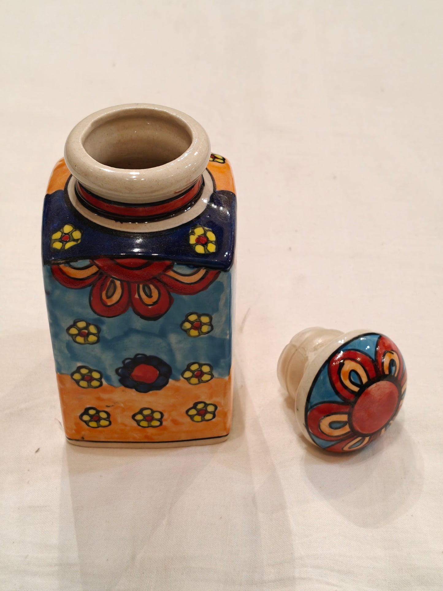 Ceramic hand crafted  handpainted colorful flowers container
