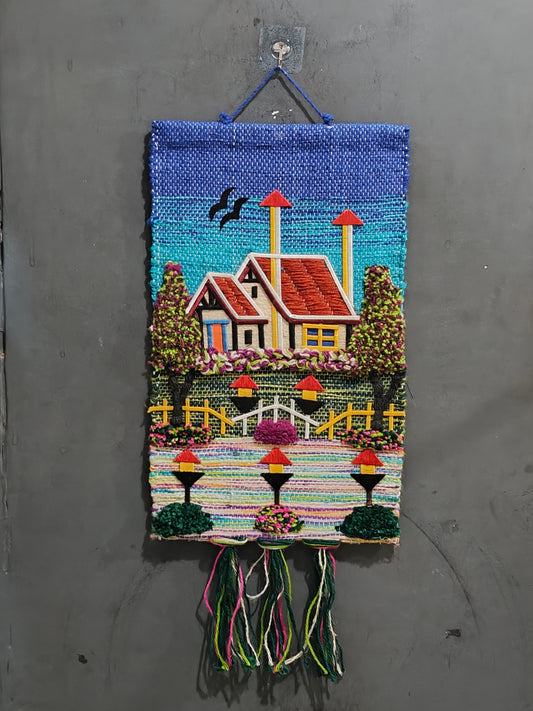 Colorful home and garden- handcrafted jute, wool and cotton wall hanging - Ghazipur handicrafts