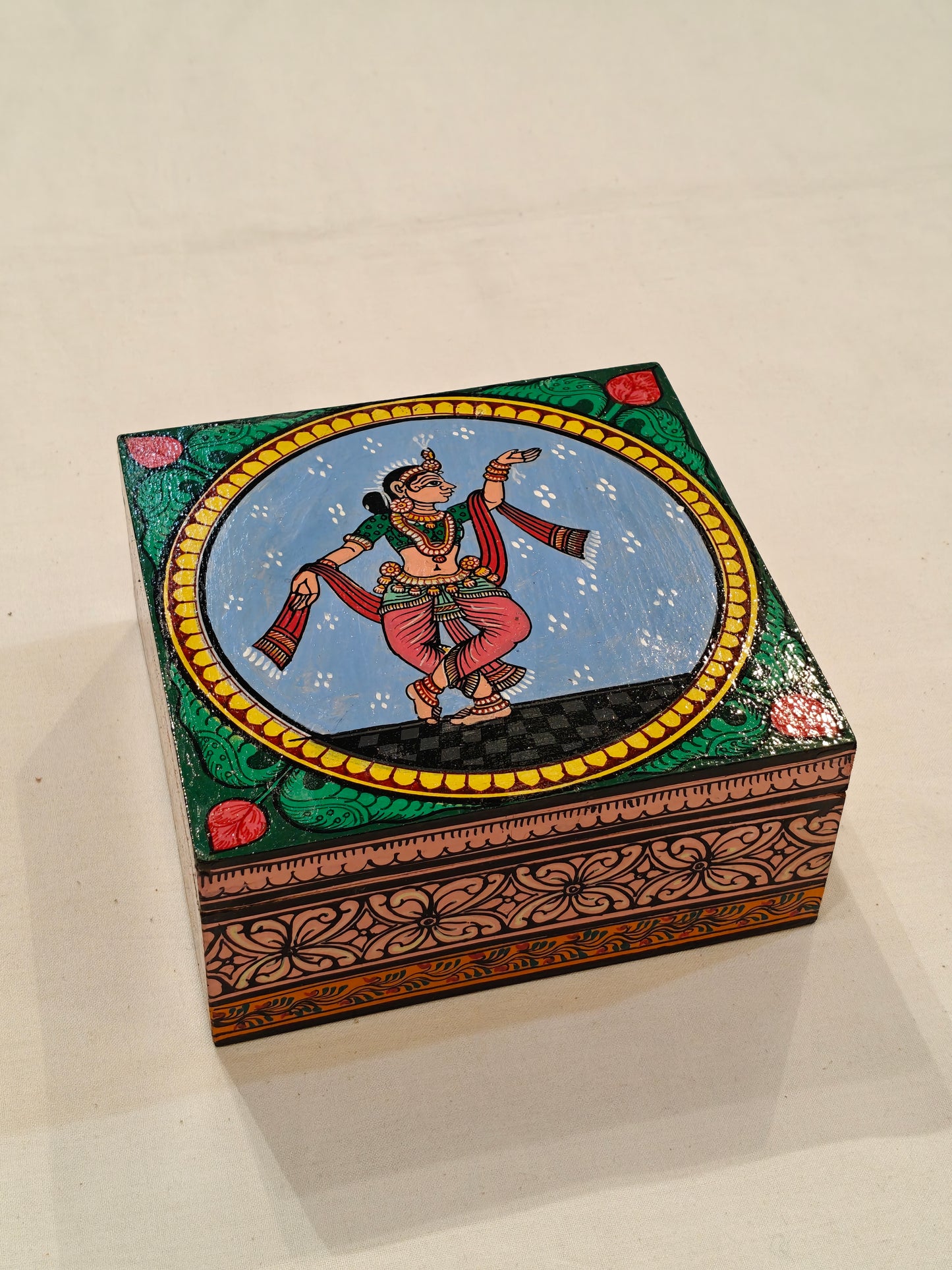 Woman performing classical dance - Handcrafted and Handpainted MDF box with lid