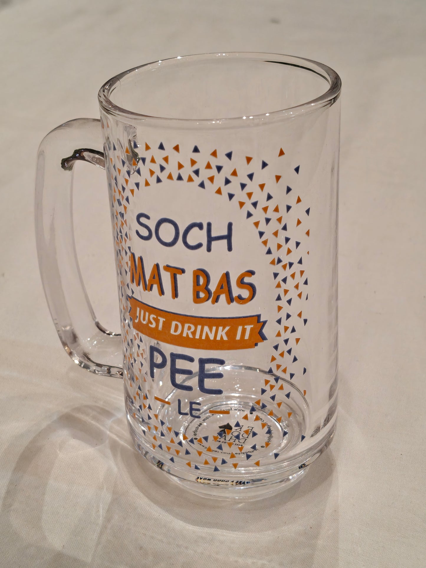 Quirky print glass beer mugs with handle