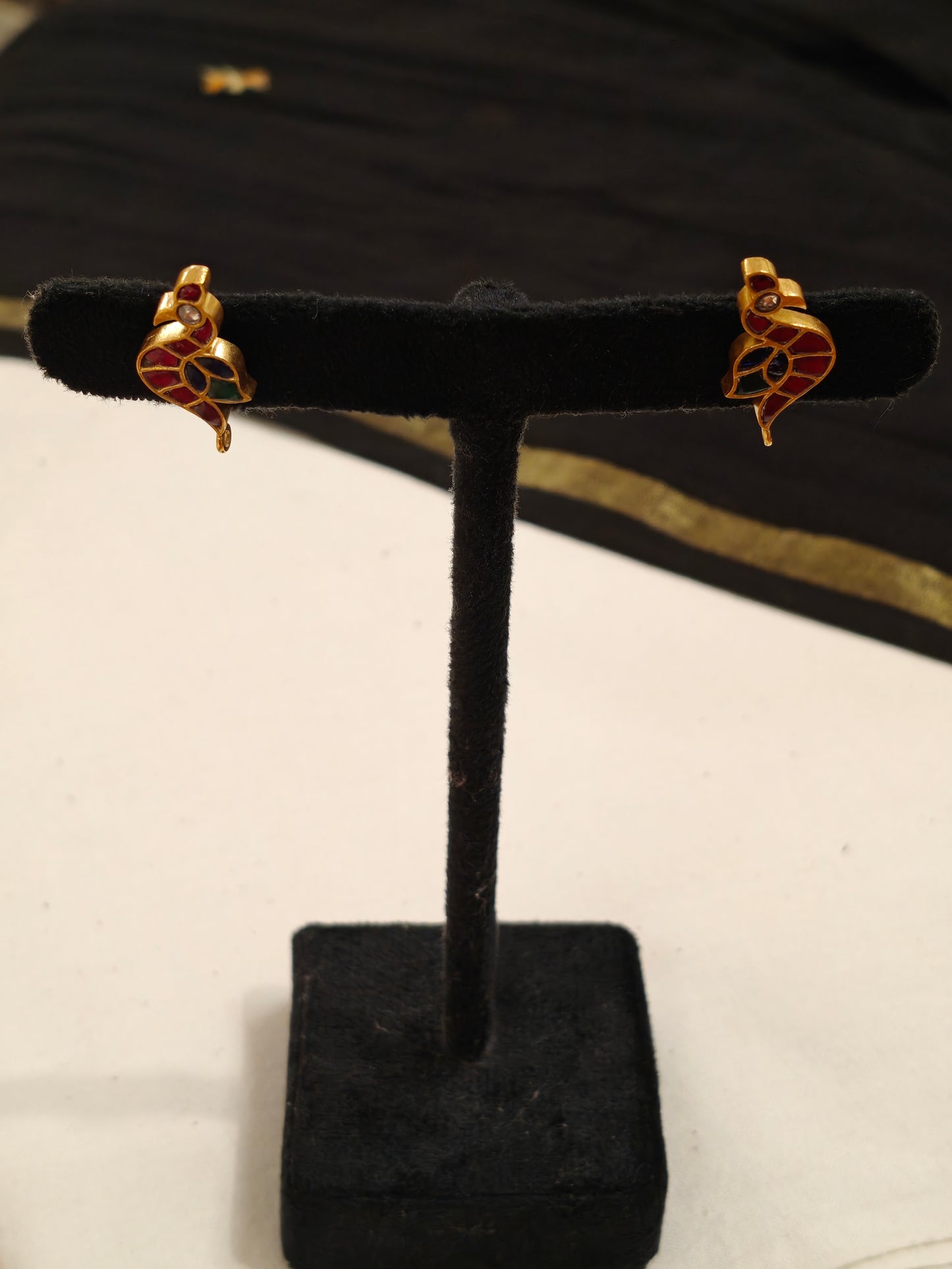 Birds silver ear hooks in Pink and green stones