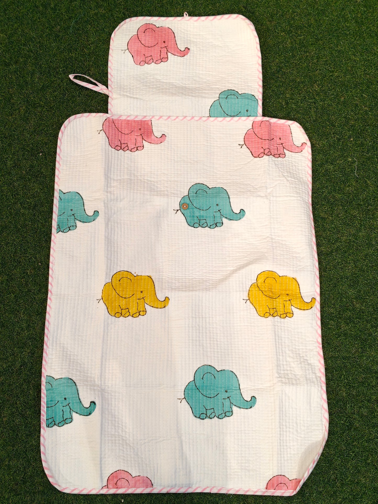 Handblock printed diaper mats for children with water proof lining and pocket