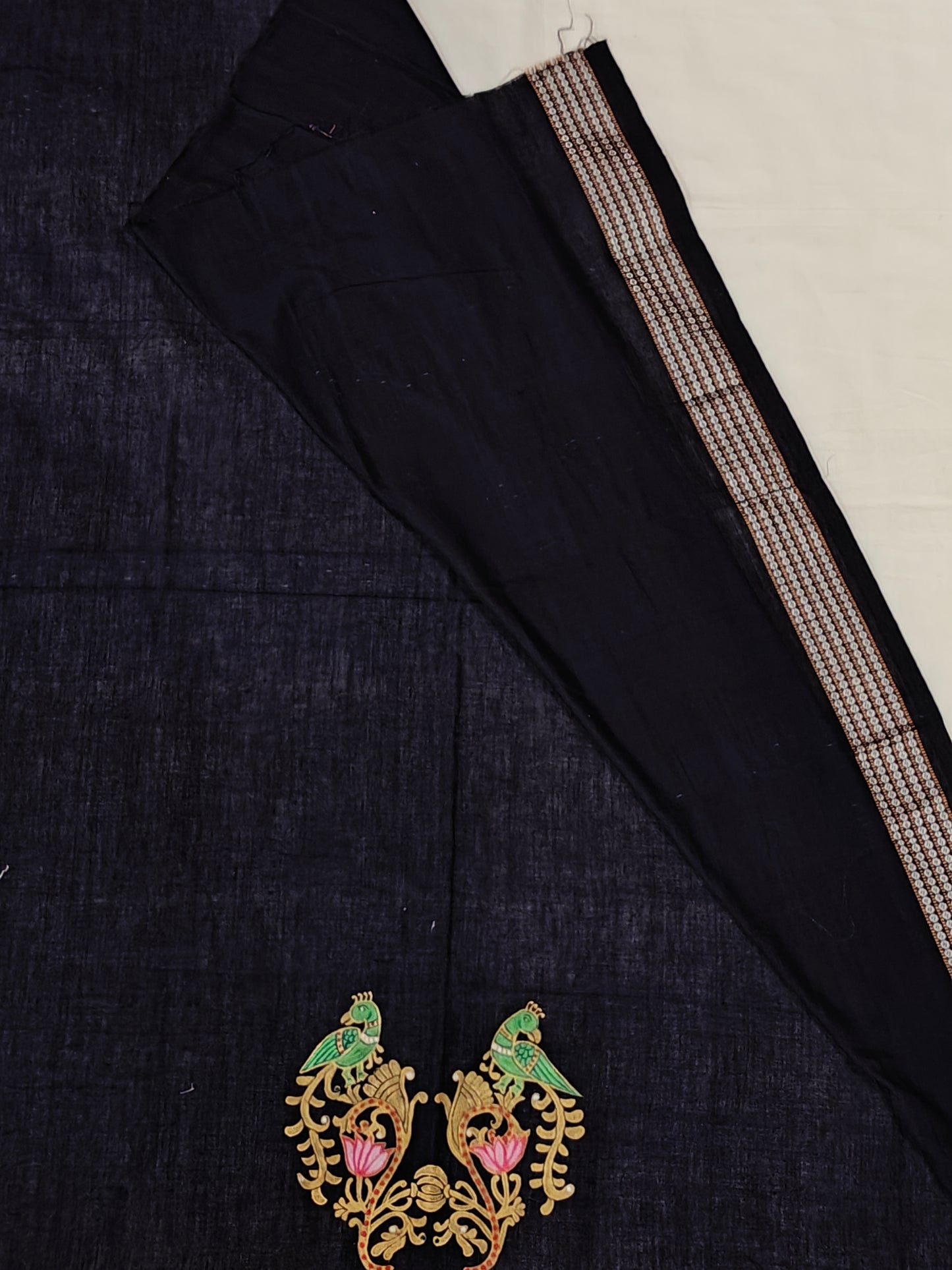 Hand crafted unstitched blouse fabrics on handloom cotton base - Hand painted / embroidered - click to see designs and colors