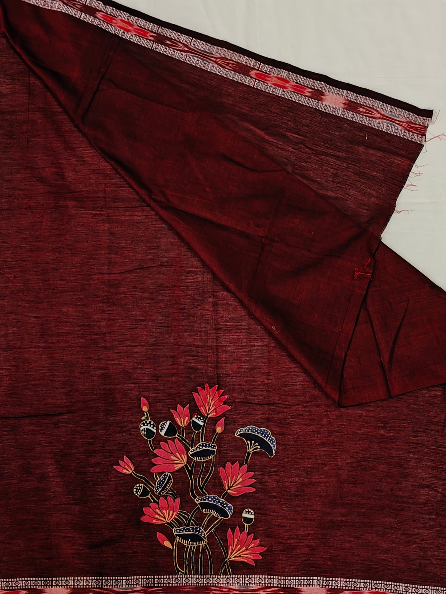 Hand crafted unstitched blouse fabrics on handloom cotton base - Hand painted / embroidered - click to see designs and colors