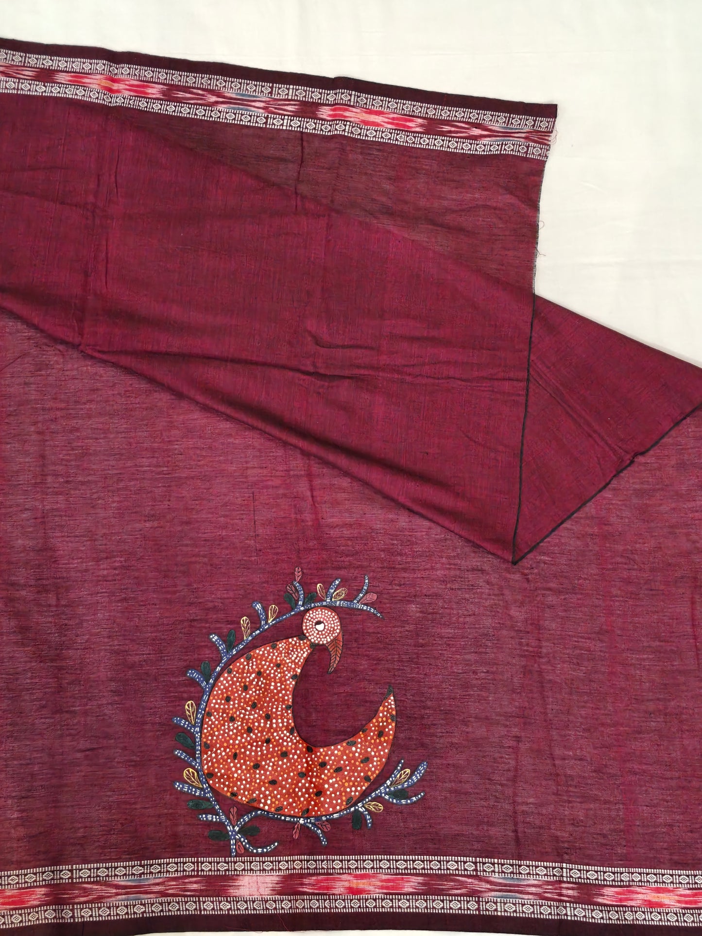 Hand crafted unstitched blouse fabrics on handloom cotton base - Hand painted / embroidered - click to see designs and colors