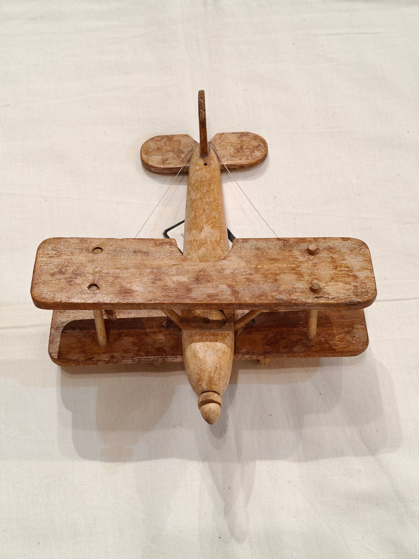 Handcrafted wooden aeroplane ( biplane model )with wheels play toy