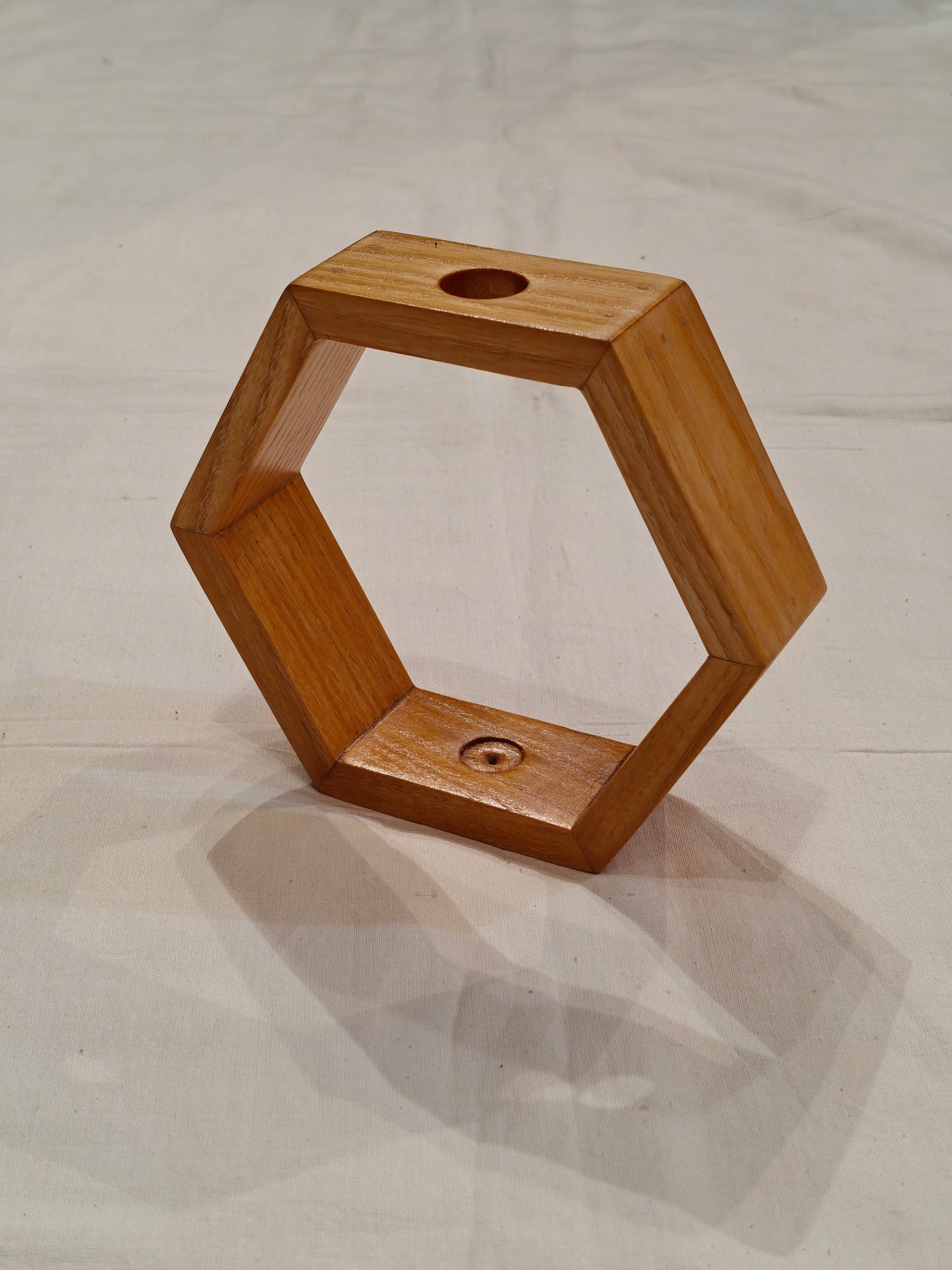 Hexagonal wooden flower vase -  table decor