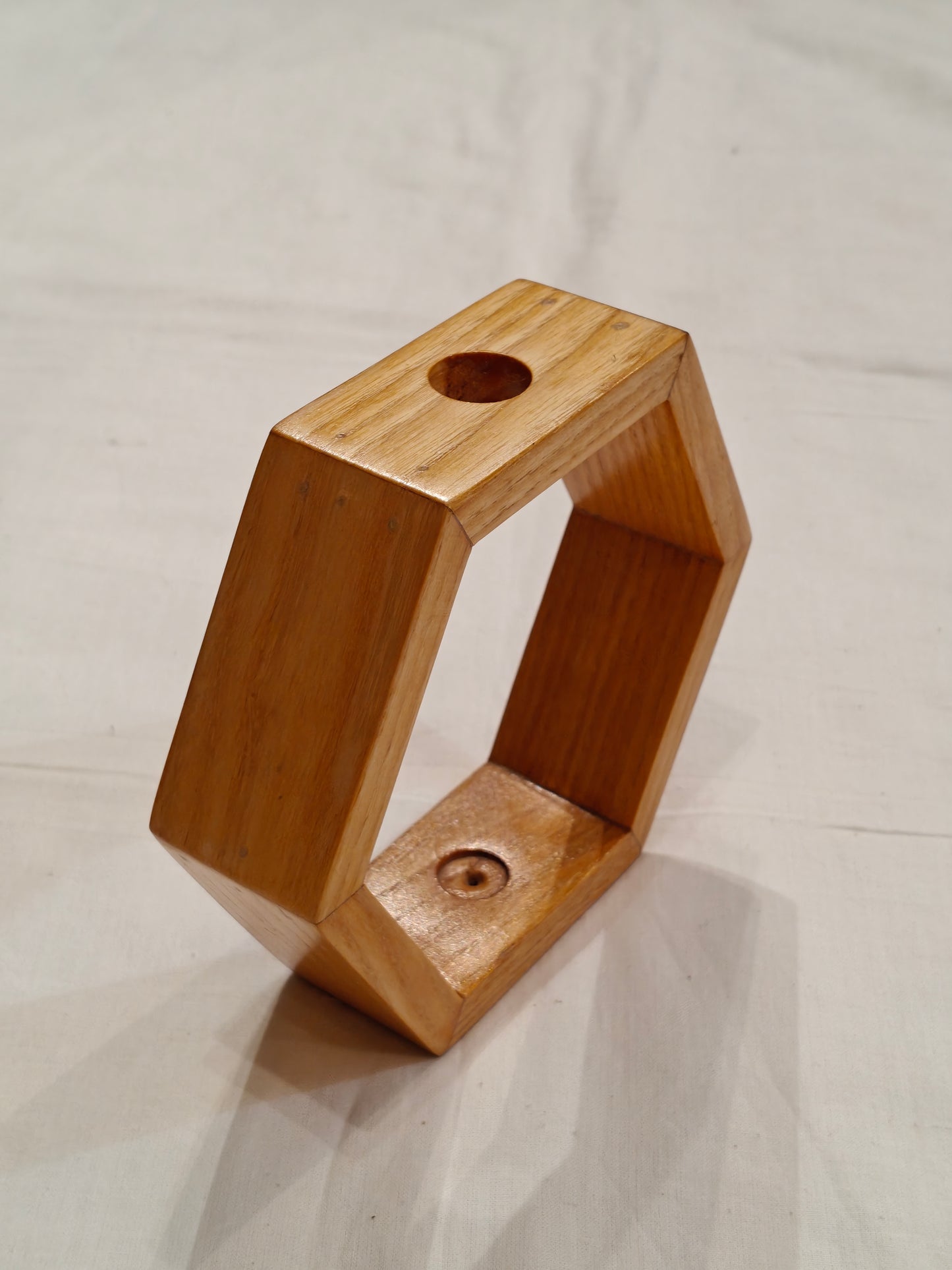 Hexagonal wooden flower vase -  table decor