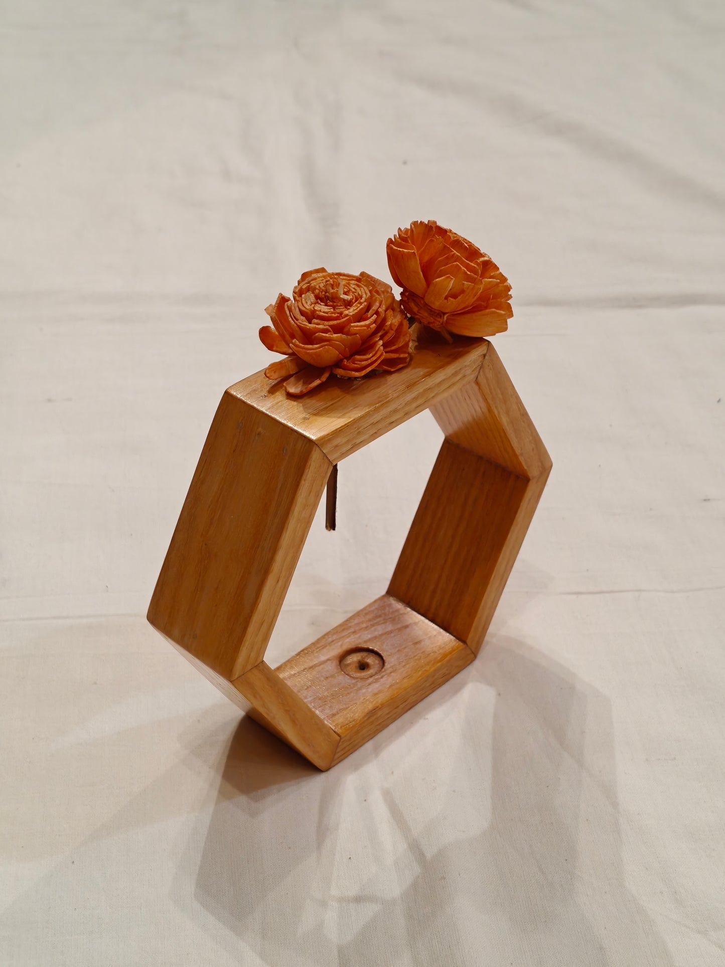 Hexagonal wooden flower vase -  table decor