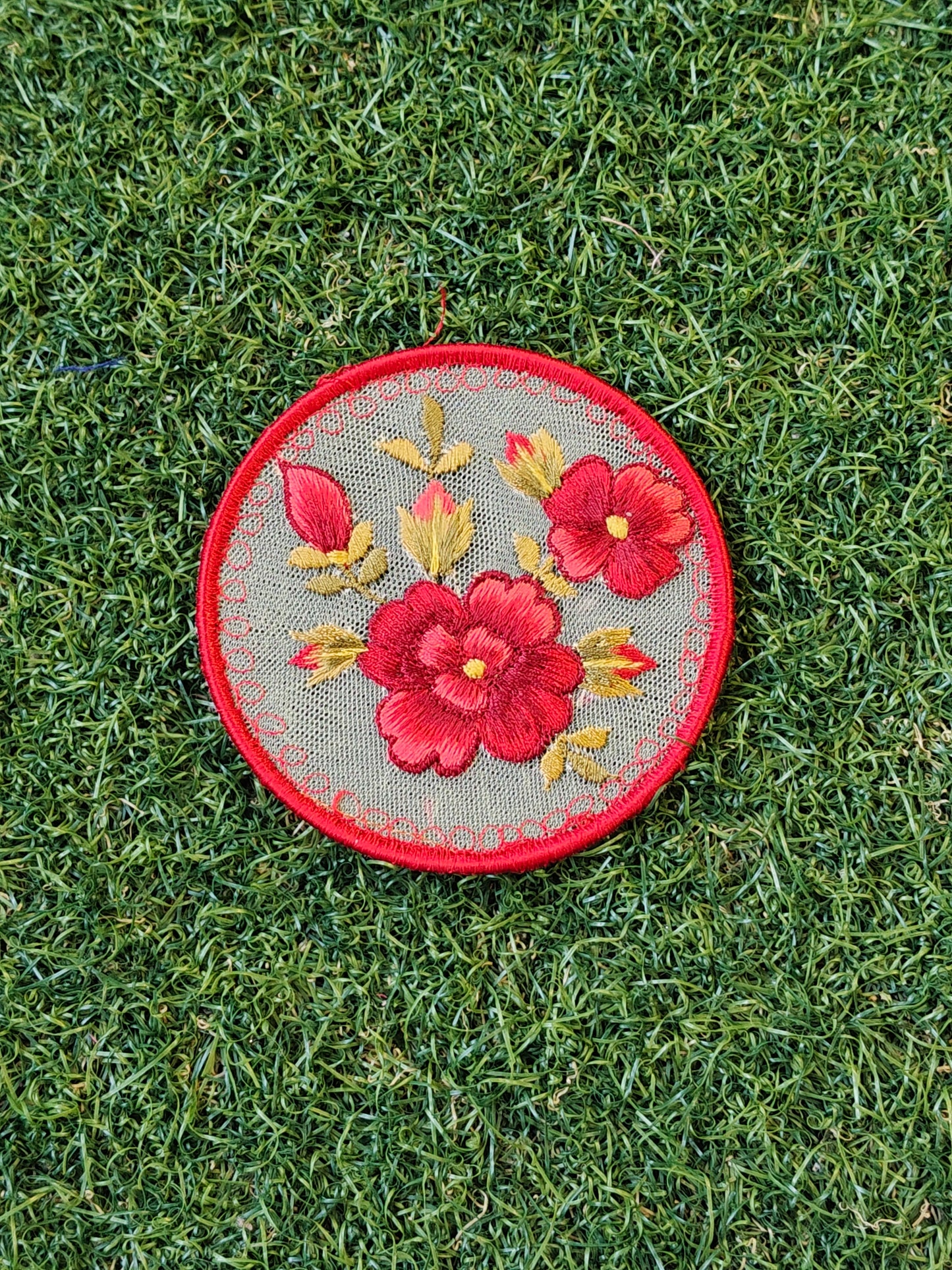 Flowers embroidered Handcrafted fabric coasters - 6 piece set