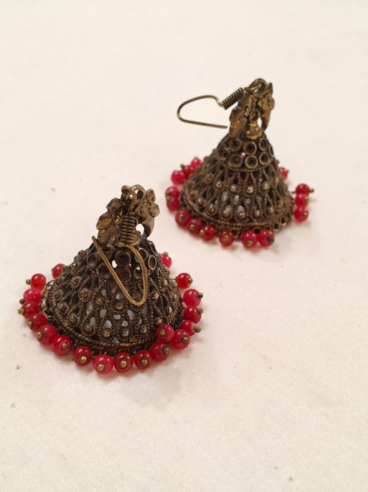Conical shaped jhumka with bead drops