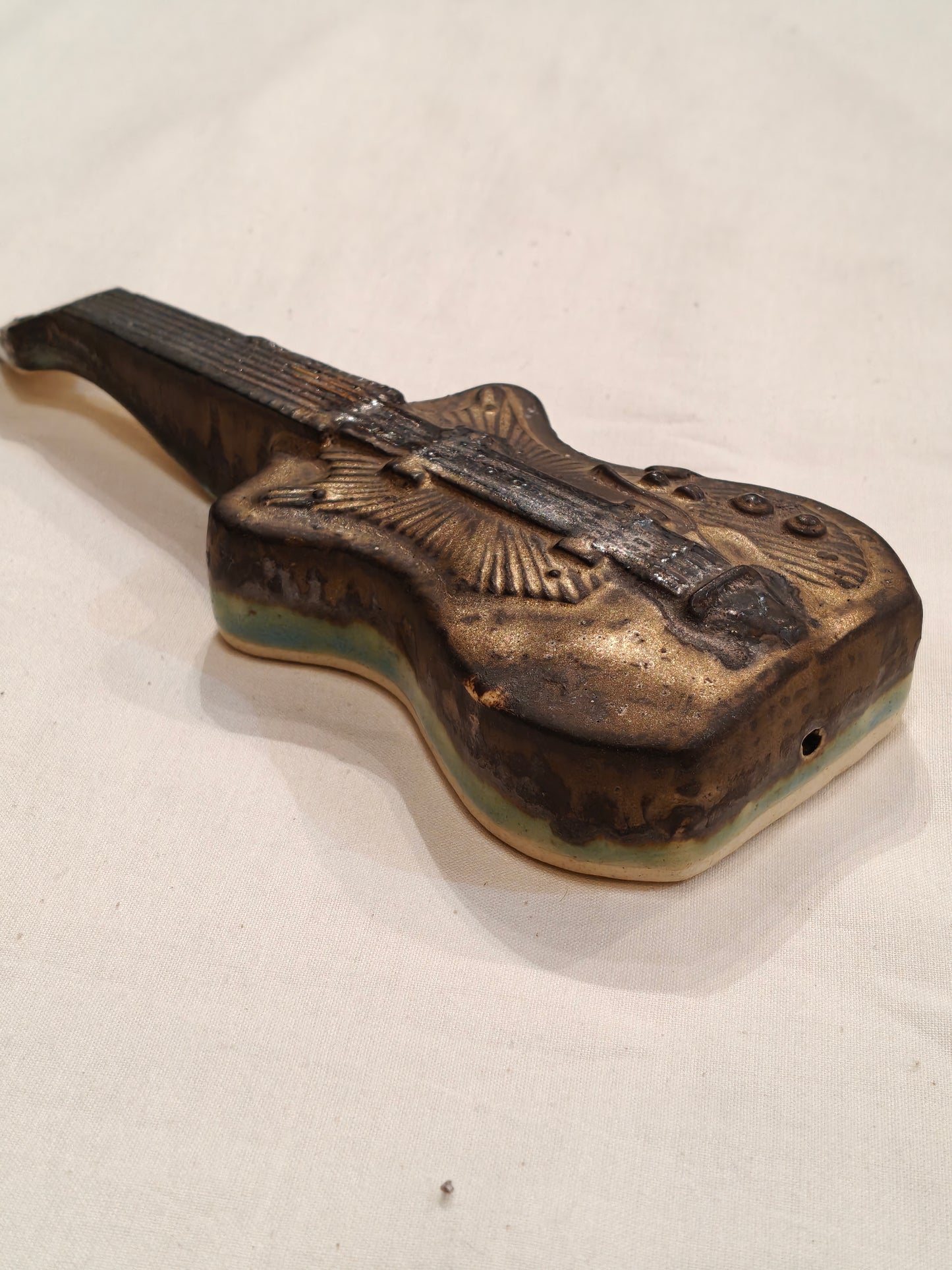 Ceramic vintage look Handcrafted guitar - collectible decor piece