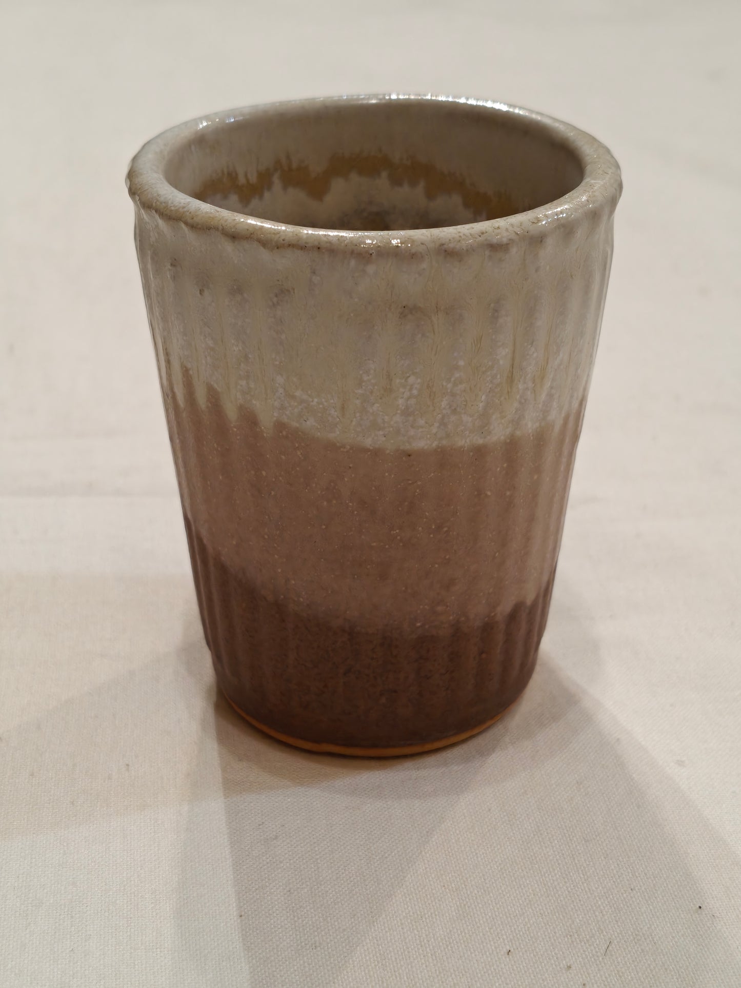 Ceramic white,cream and brown bands Handcrafted cutting chai tea tumbler