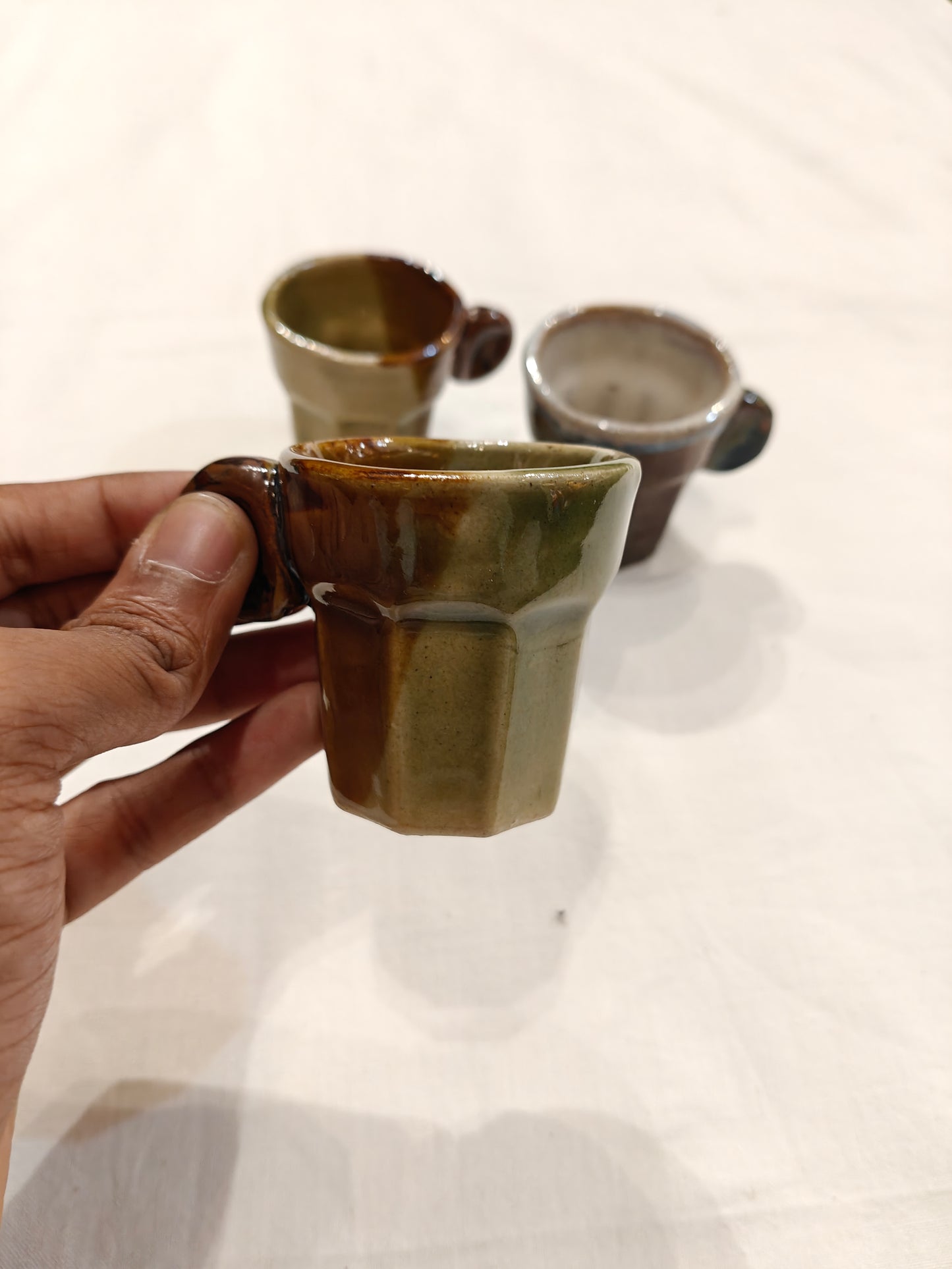 Espresso cup - small ceramic Olive green and brown handcrafted cup