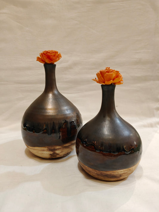 Ceramic white and brown handcrafted flower vase