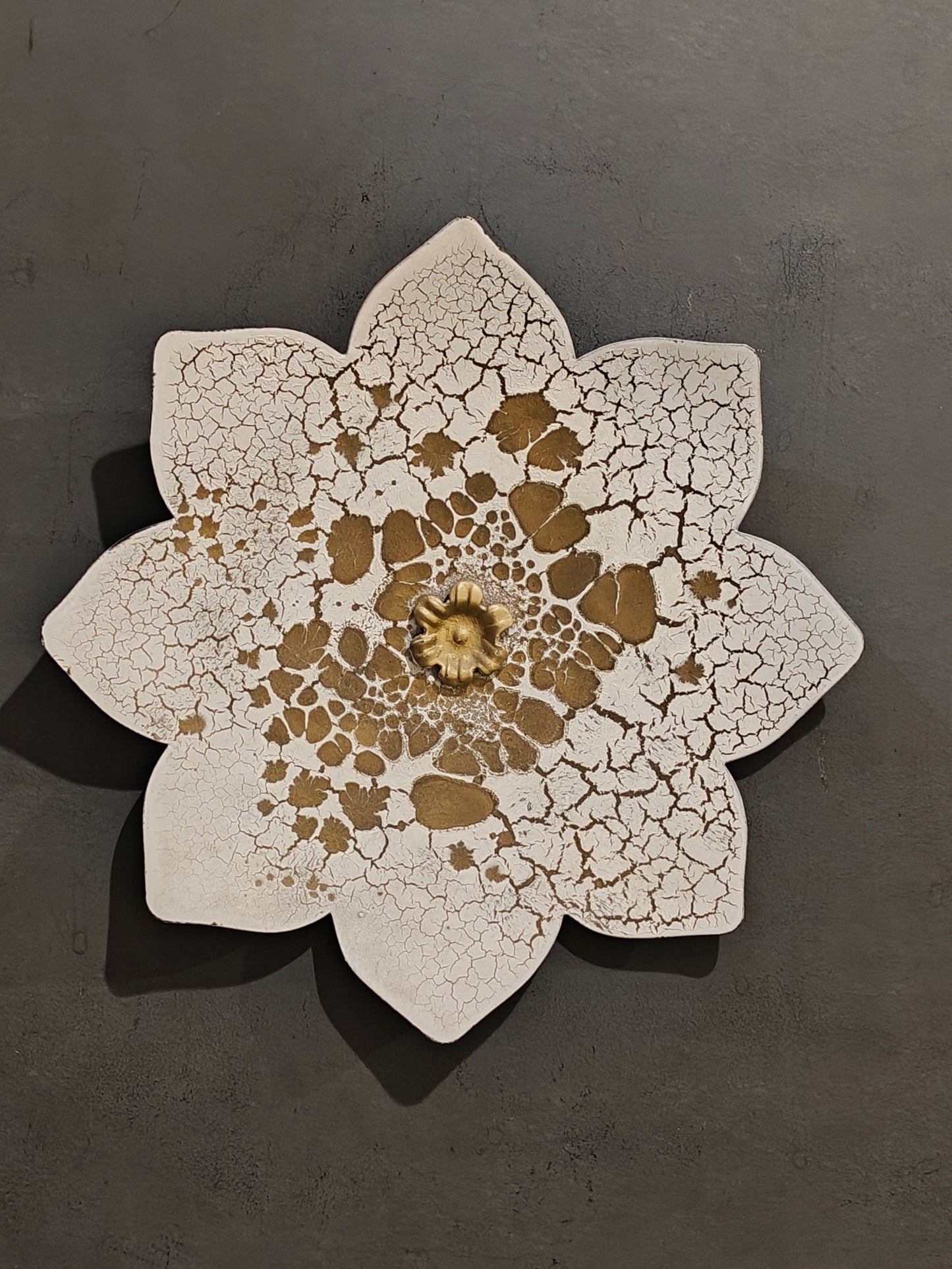 White and golden Flower shaped metal Handcrafted wall decor