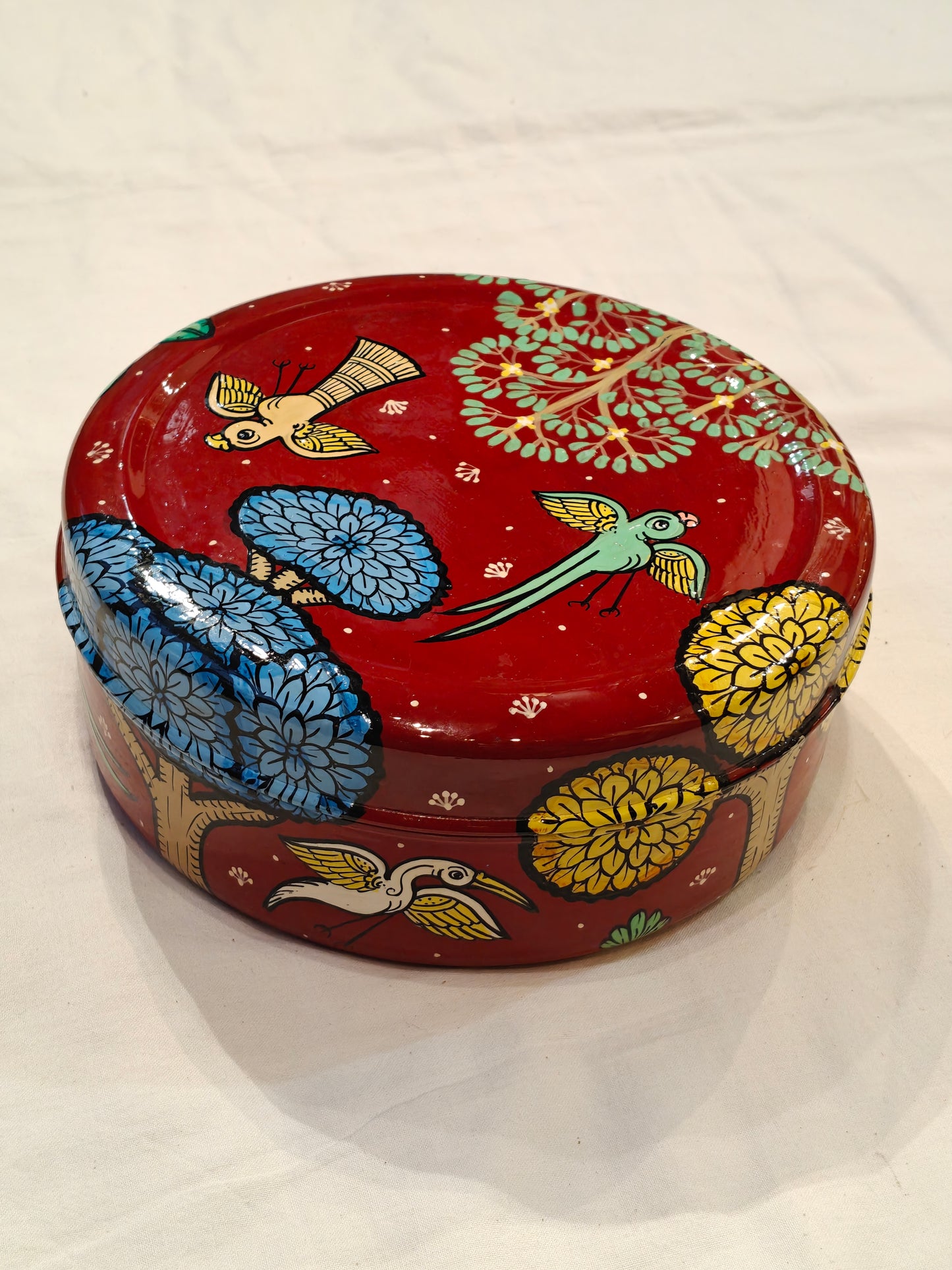 Vine red Handpainted forest theme spice box / organizer - 7 boxes with a spoon