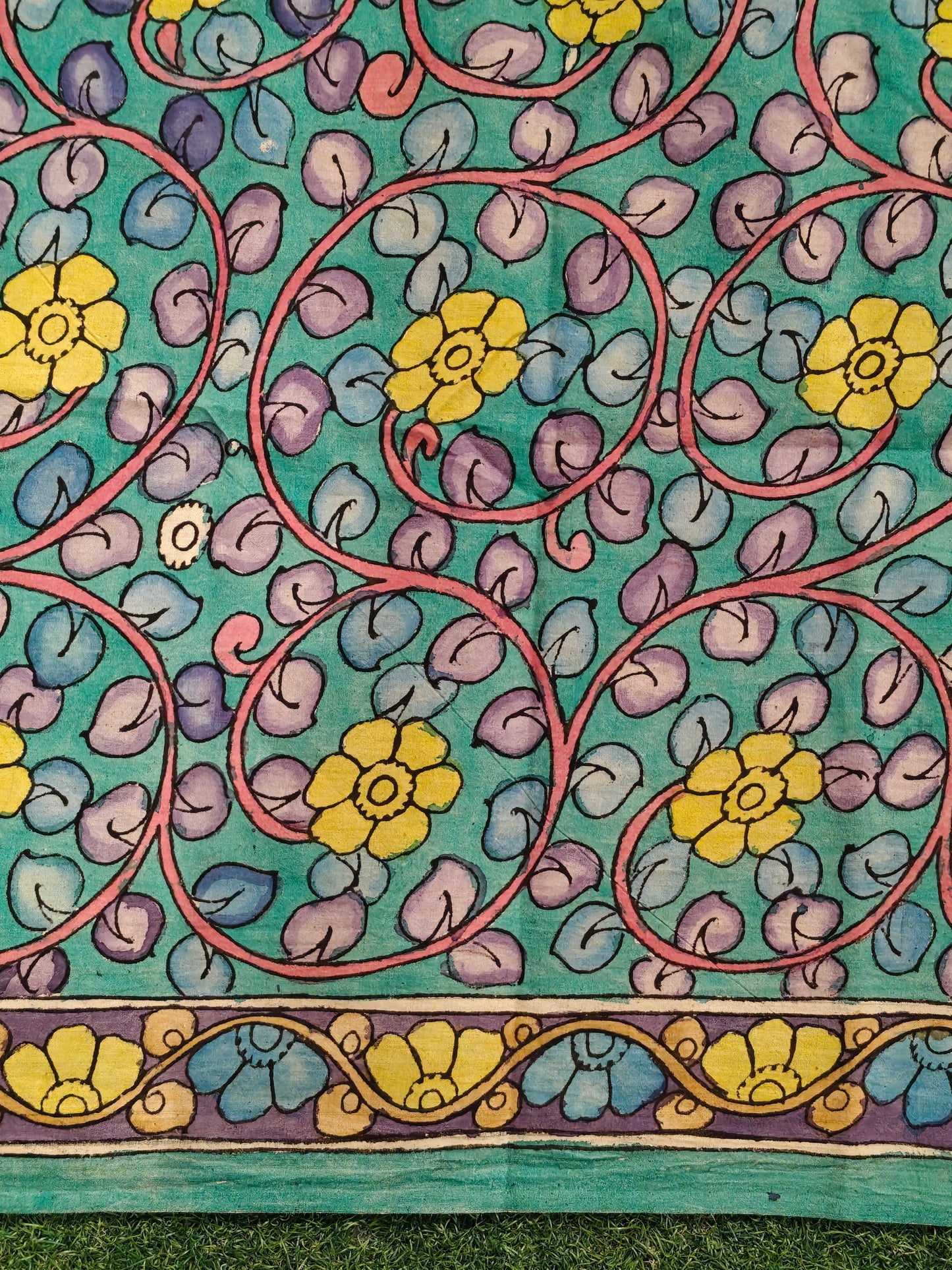 Cotton Pen Kalamkari handpainted unstitched blouse piece with border - multiple designs available