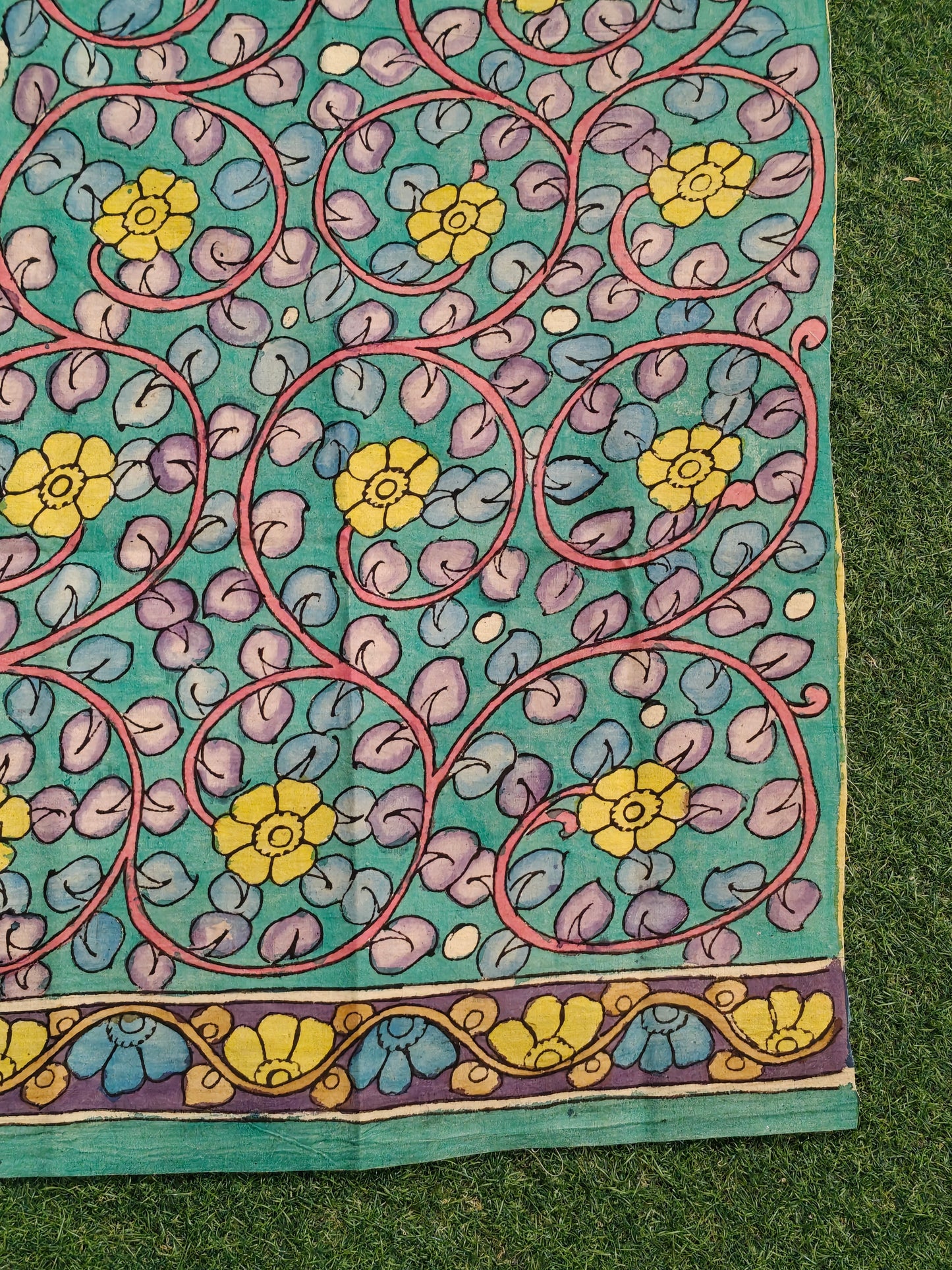 Cotton Pen Kalamkari handpainted unstitched blouse piece with border - multiple designs available