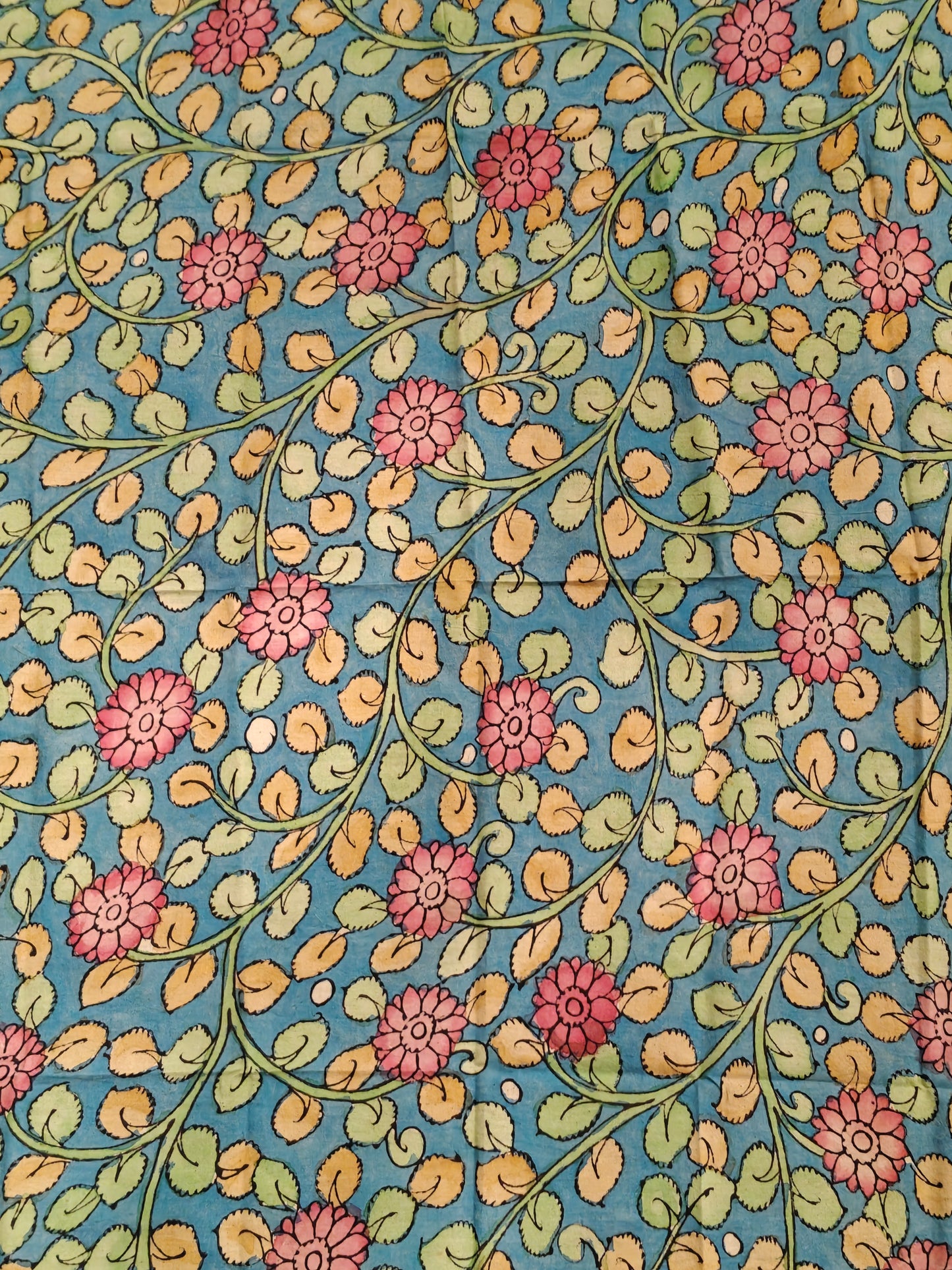 Cotton Pen Kalamkari handpainted unstitched blouse piece with border - multiple designs available