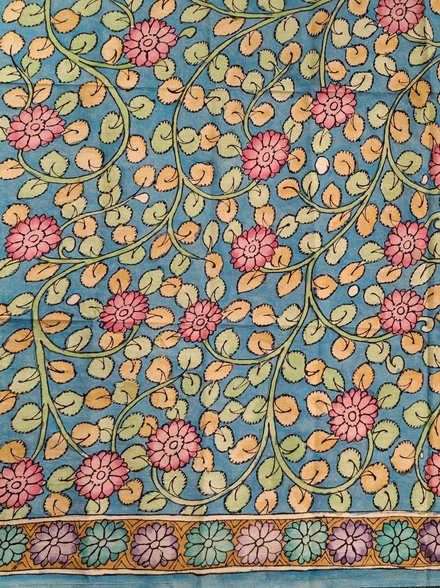 Cotton Pen Kalamkari handpainted unstitched blouse piece with border - multiple designs available