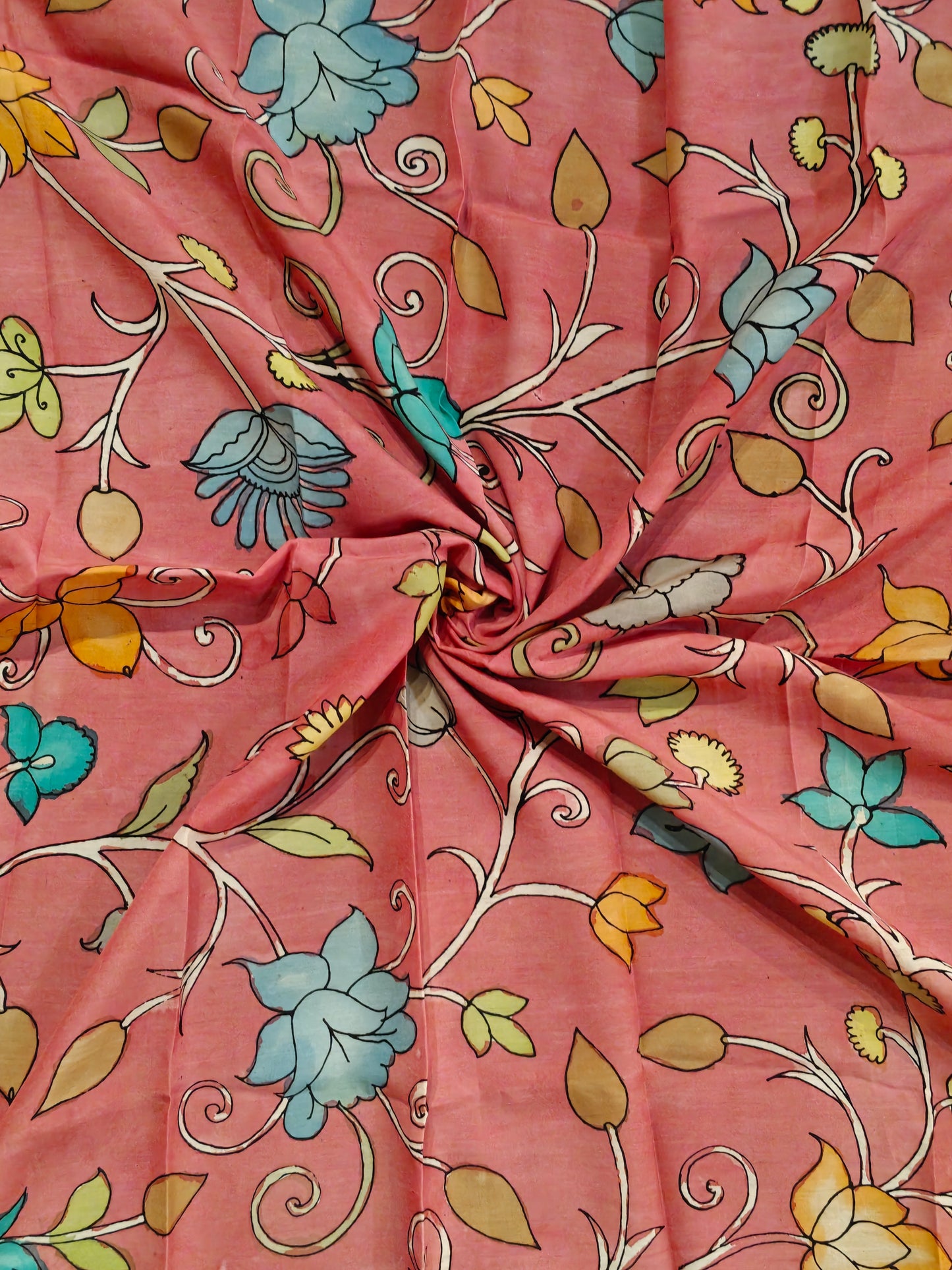 Silk Kalamkari handpainted yardage fabric - multiple designs available